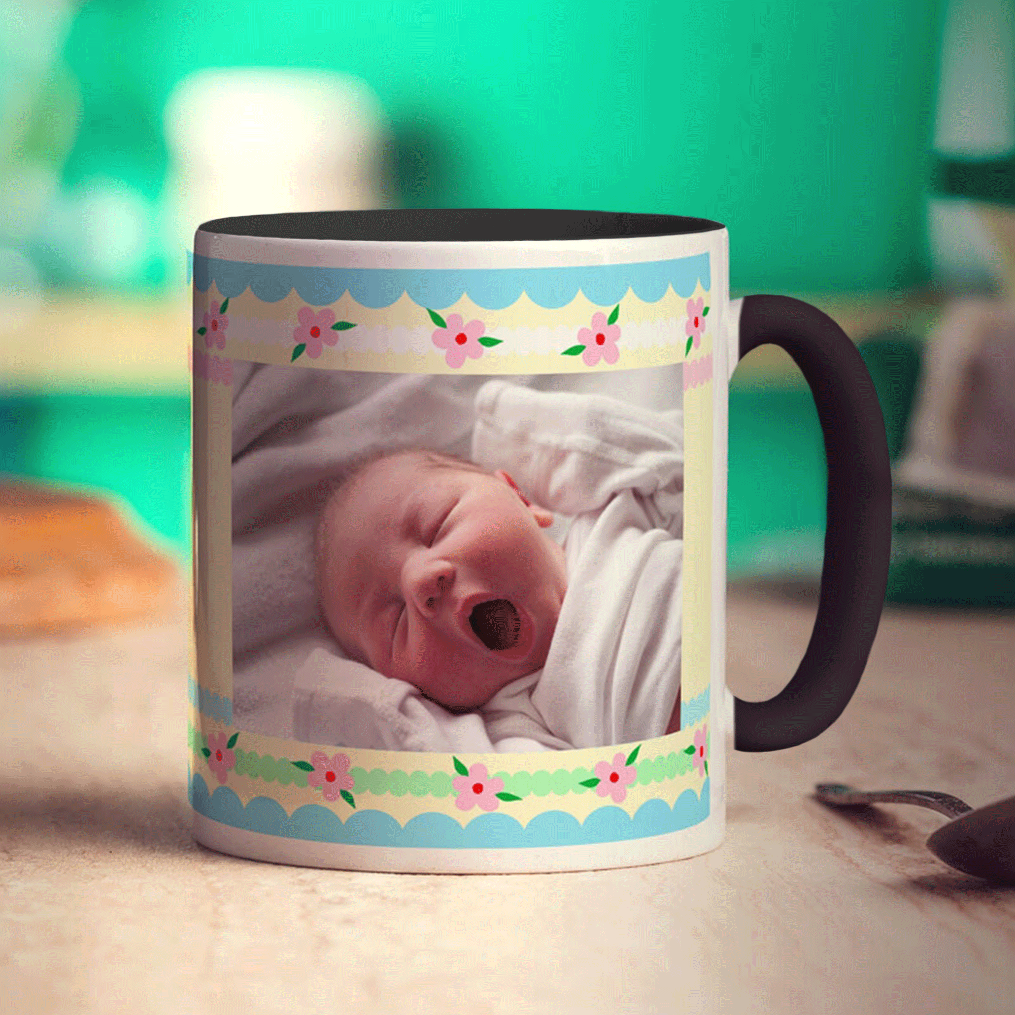 Pretty Stripes and Flowers Photo Mug