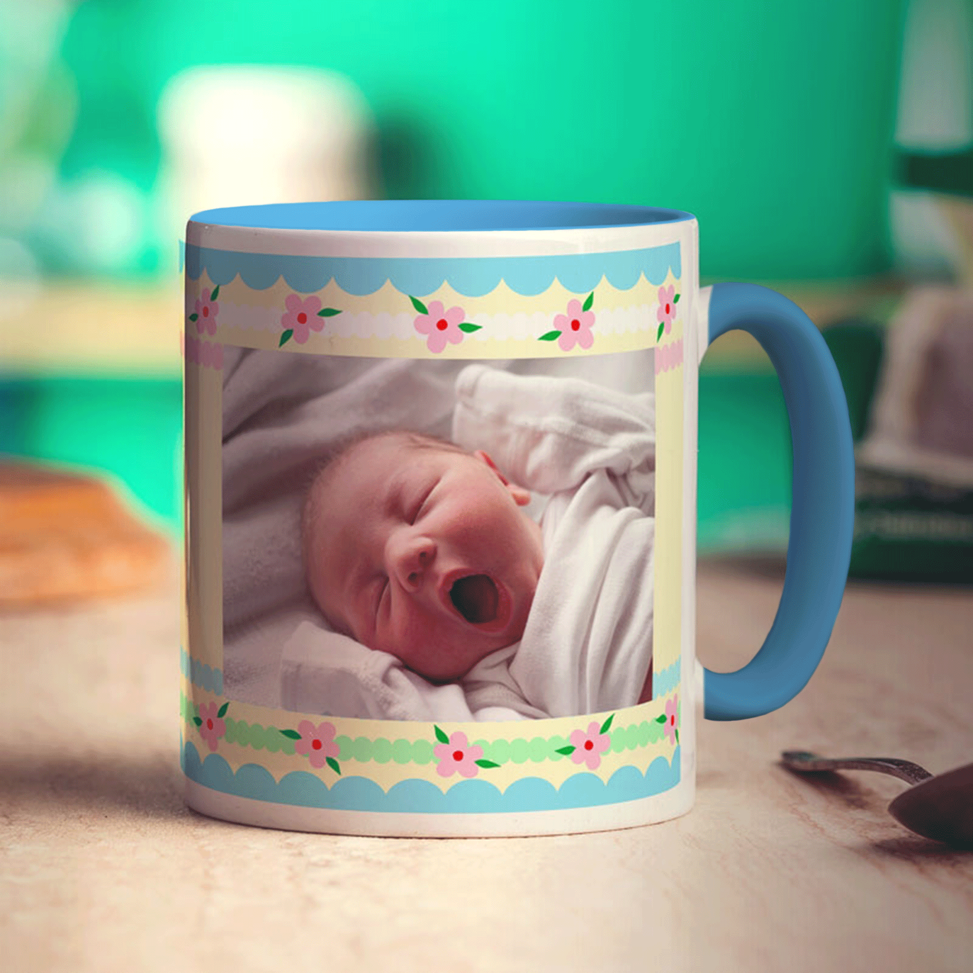 Pretty Stripes and Flowers Photo Mug