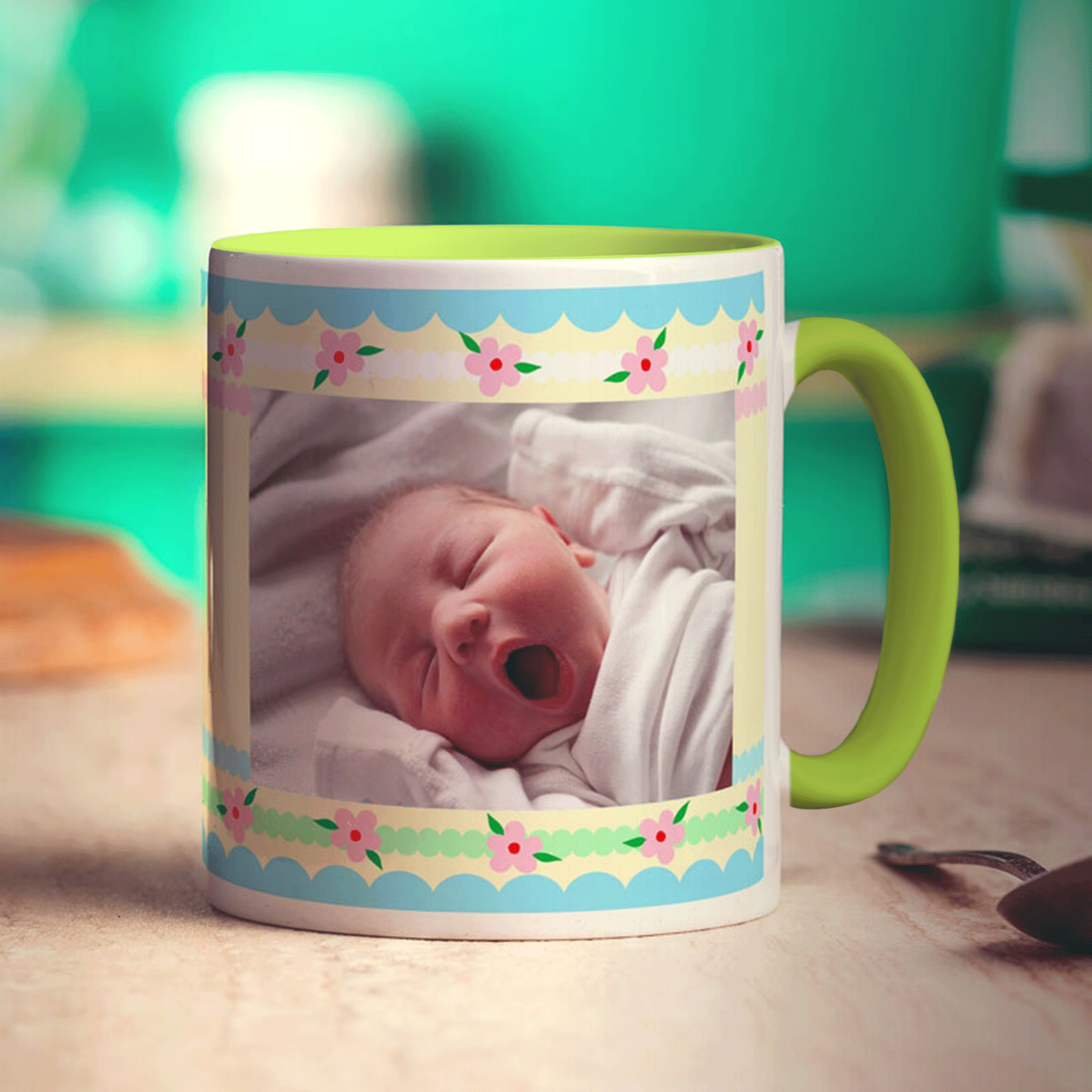 Pretty Stripes and Flowers Photo Mug