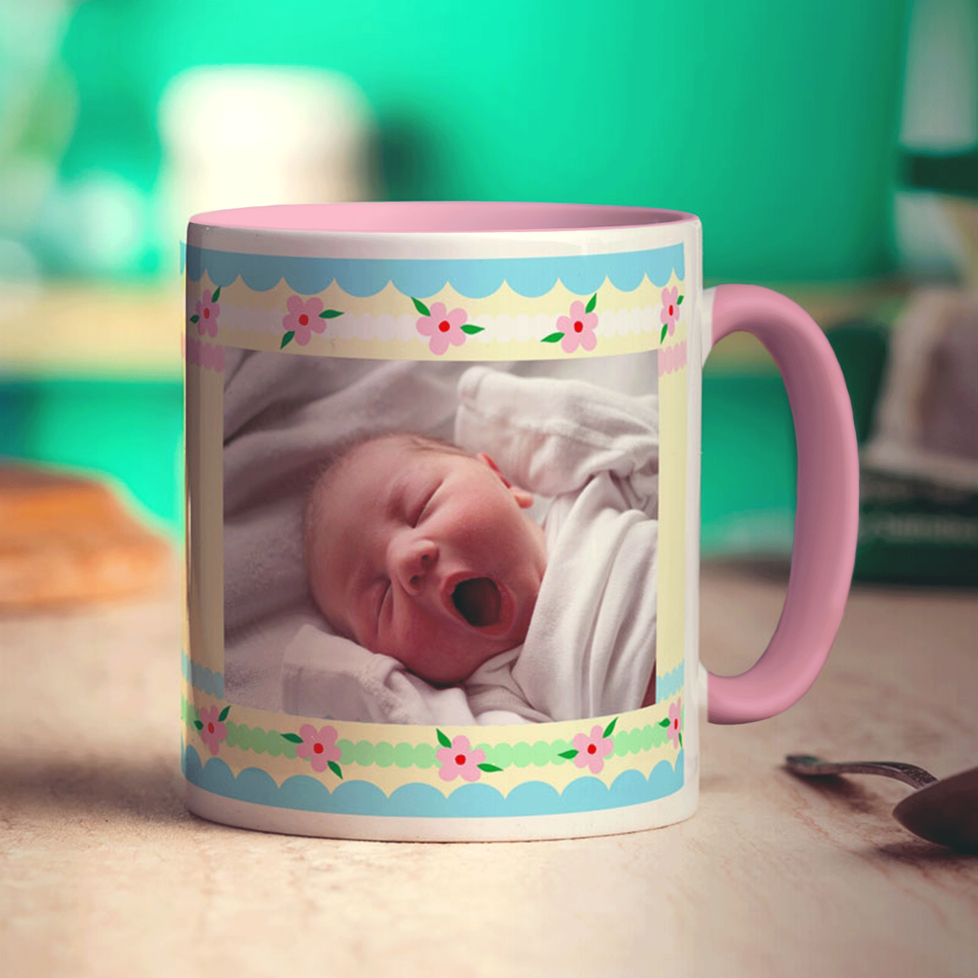 Pretty Stripes and Flowers Photo Mug