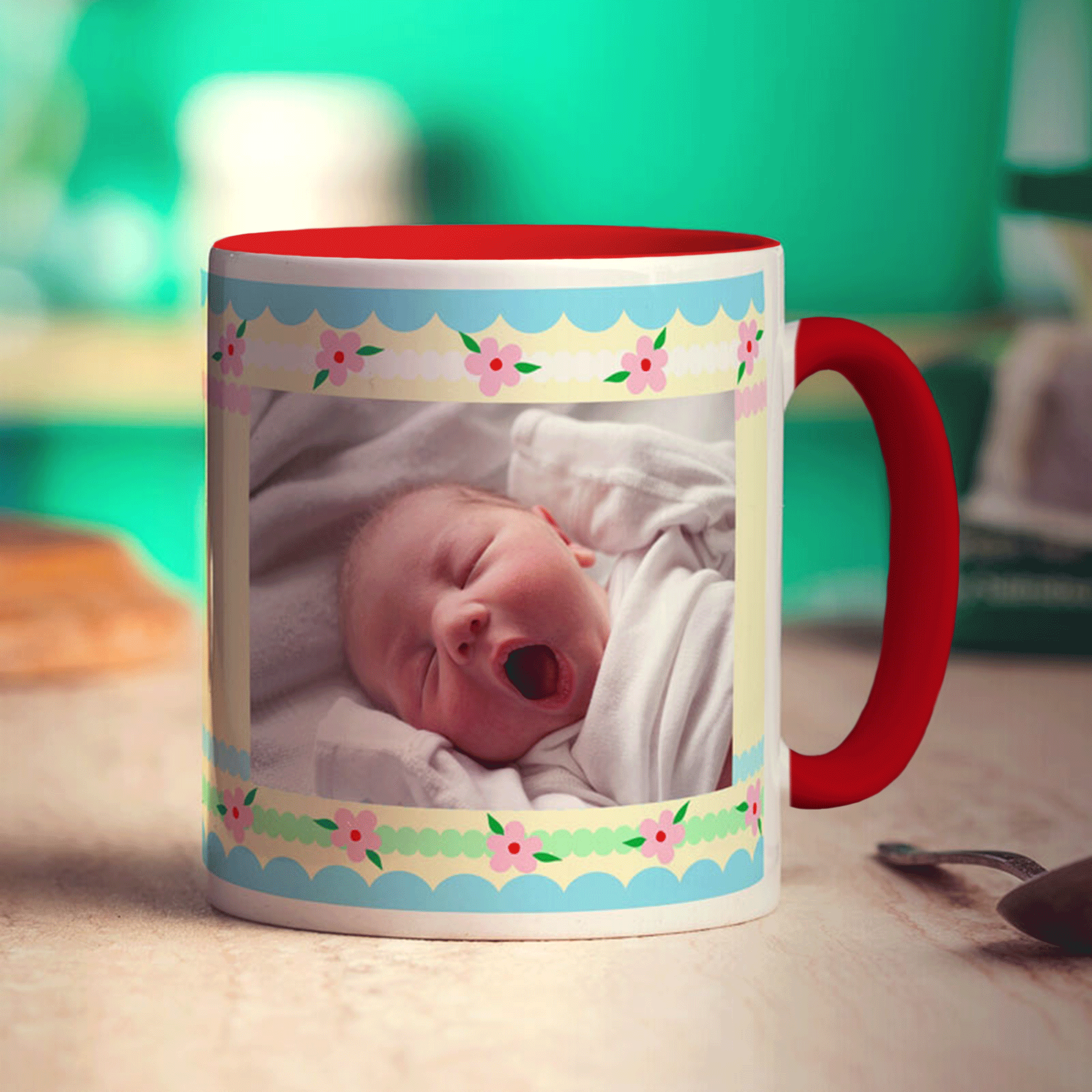 Pretty Stripes and Flowers Photo Mug