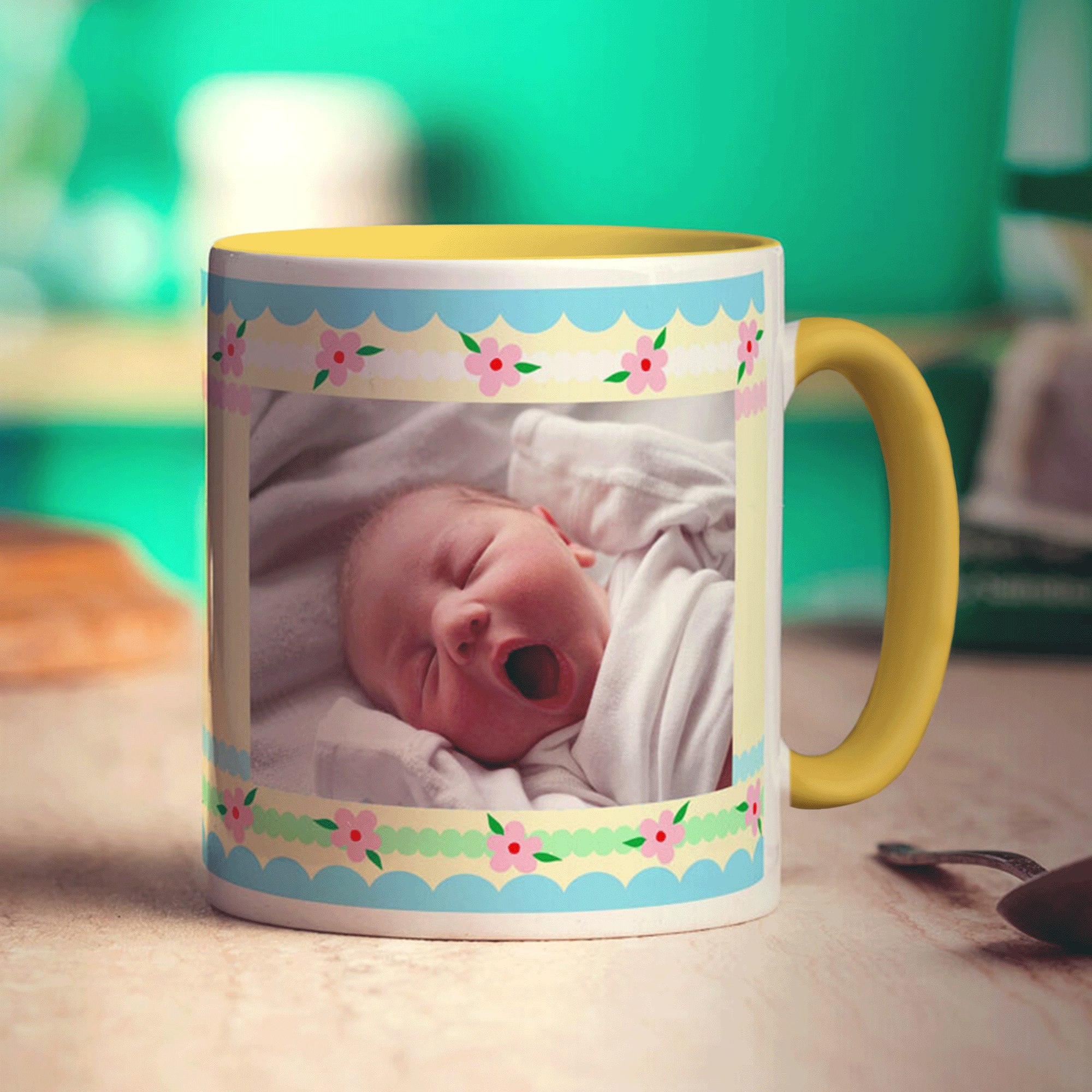 Pretty Stripes and Flowers Photo Mug