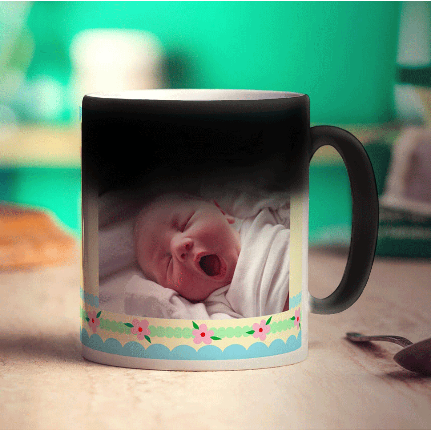 Pretty Stripes and Flowers Photo Mug