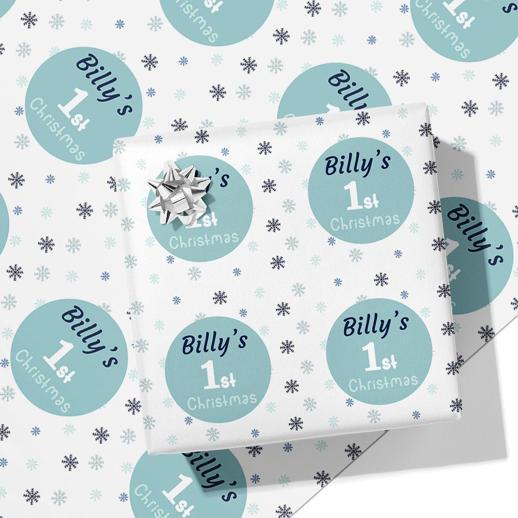 1st Christmas Blue Name Wrapping Paper