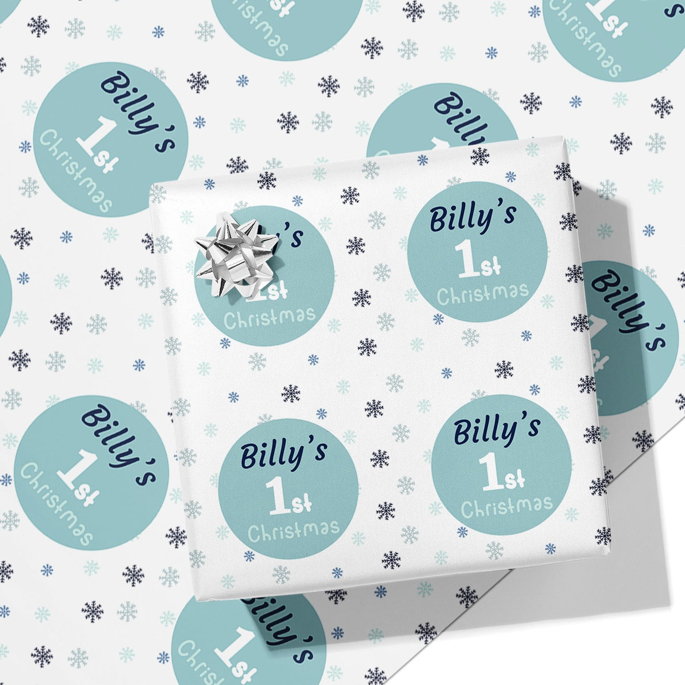 1st Christmas Blue Name Wrapping Paper