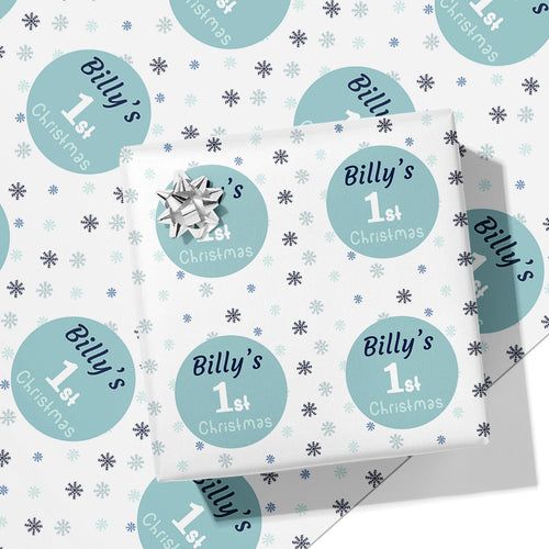1st Christmas Blue Name Wrapping Paper
