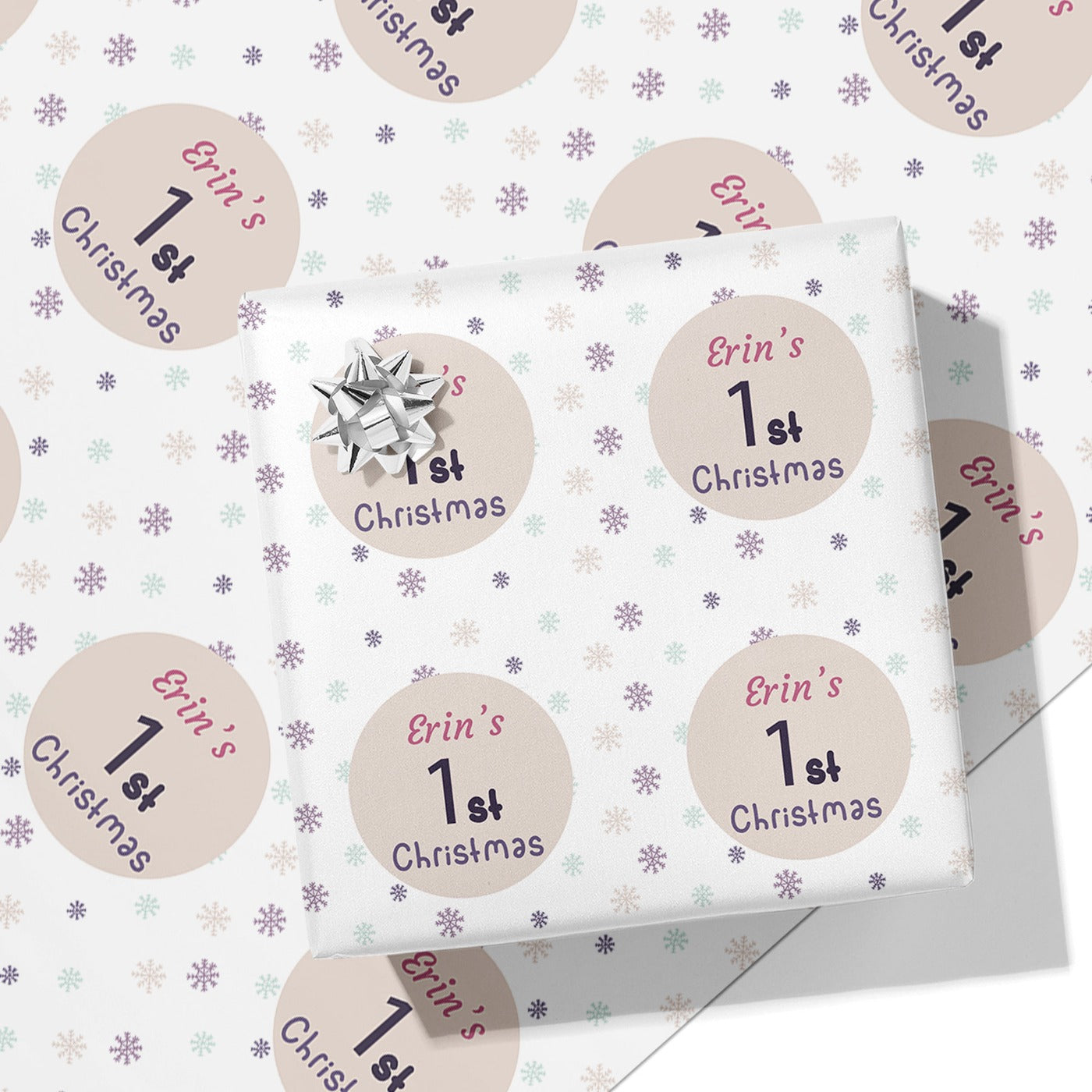 1st Christmas Pink Name Wrapping Paper