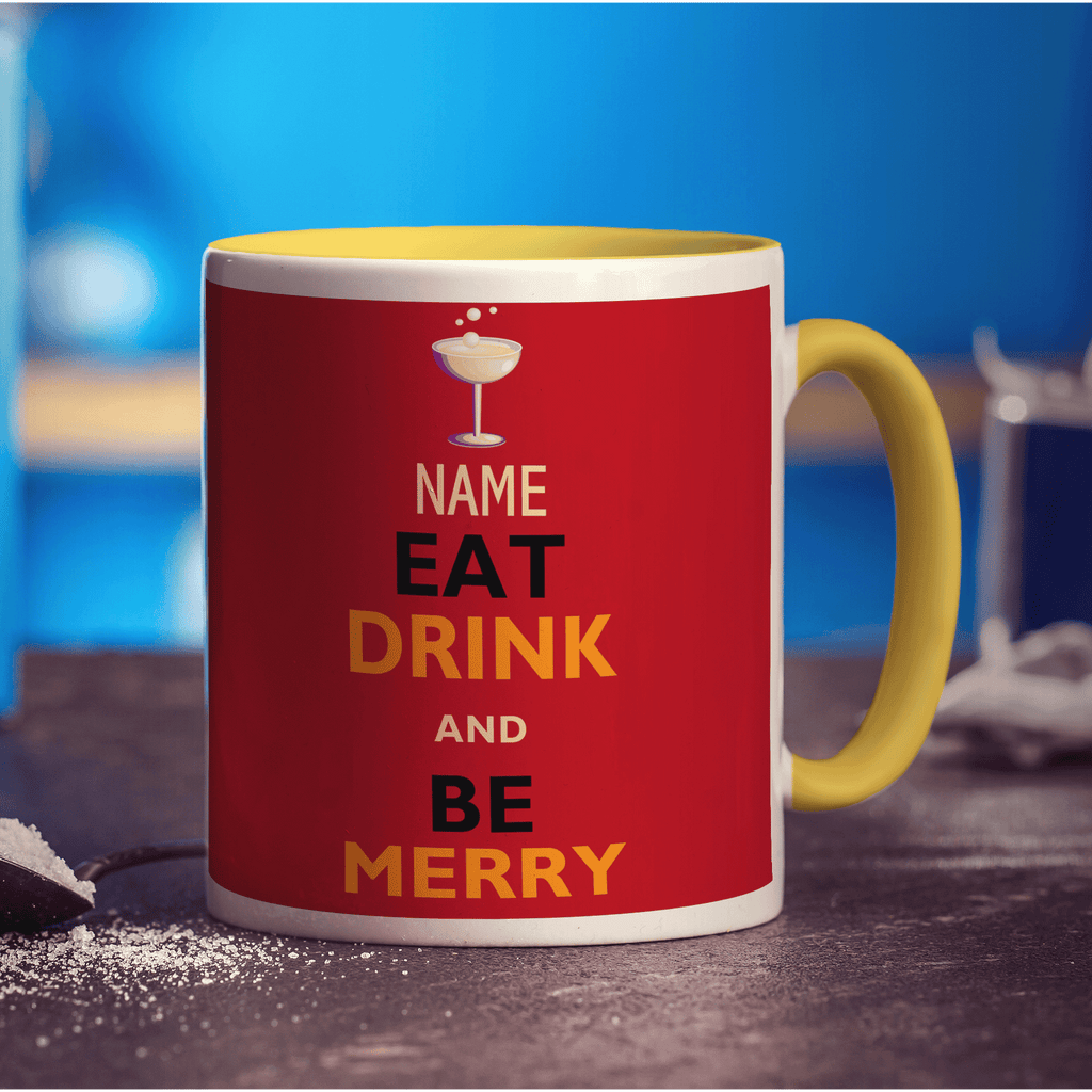Eat Drink And Be Merry' Name Mug - Standard 330ml (11oz) / Yellow