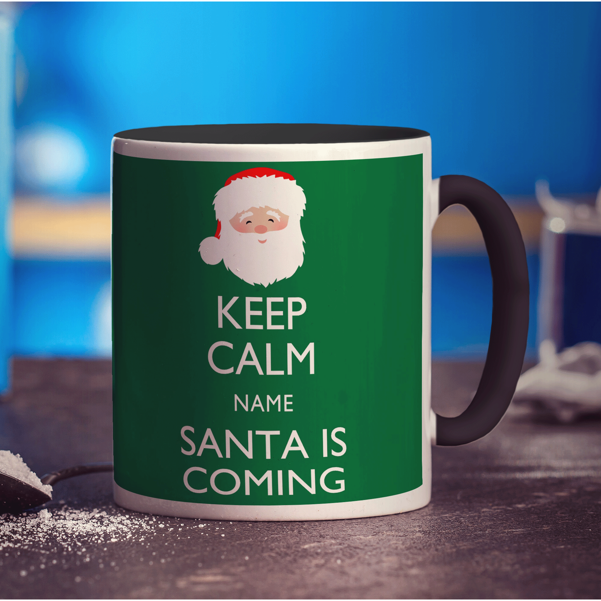Keep Calm Santa Is Coming Personalised Mug - Standard 330ml (11oz) / Black