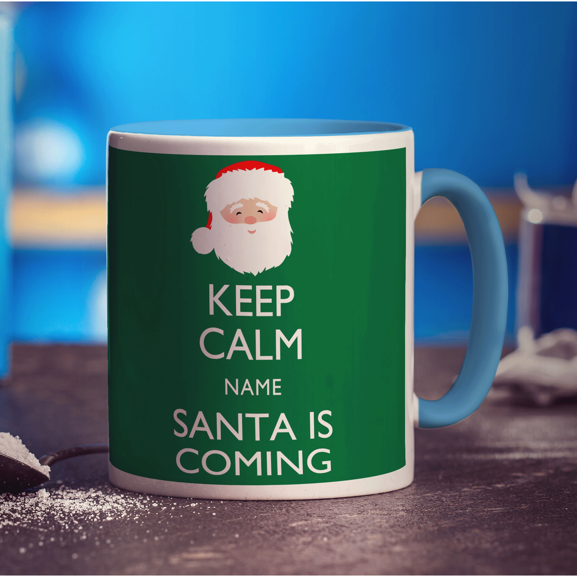 Keep Calm Santa Is Coming Personalised Mug - Standard 330ml (11oz) / Blue