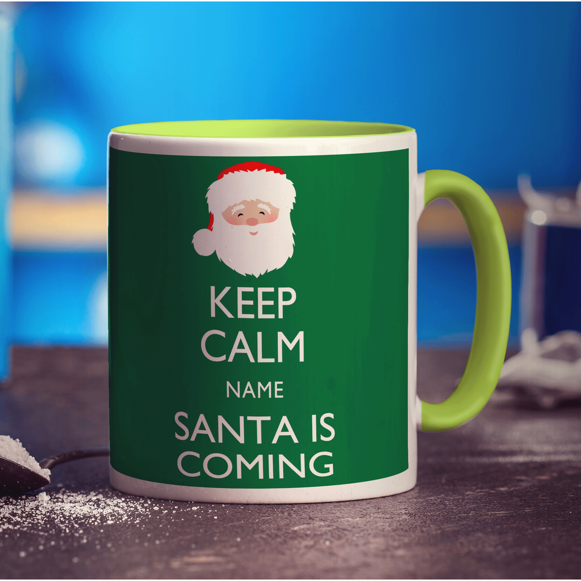 Keep Calm Santa Is Coming Personalised Mug - Standard 330ml (11oz) / Green