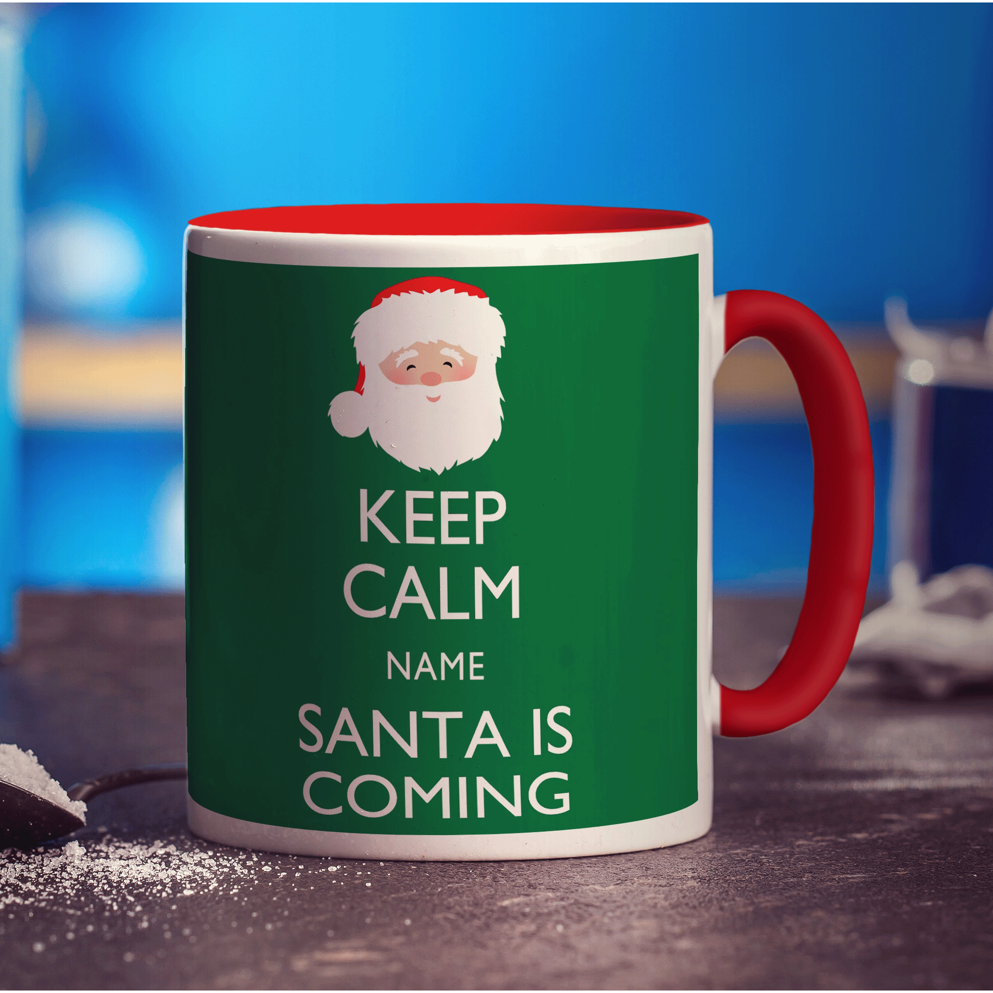 Keep Calm Santa Is Coming Personalised Mug - Standard 330ml (11oz) / Red