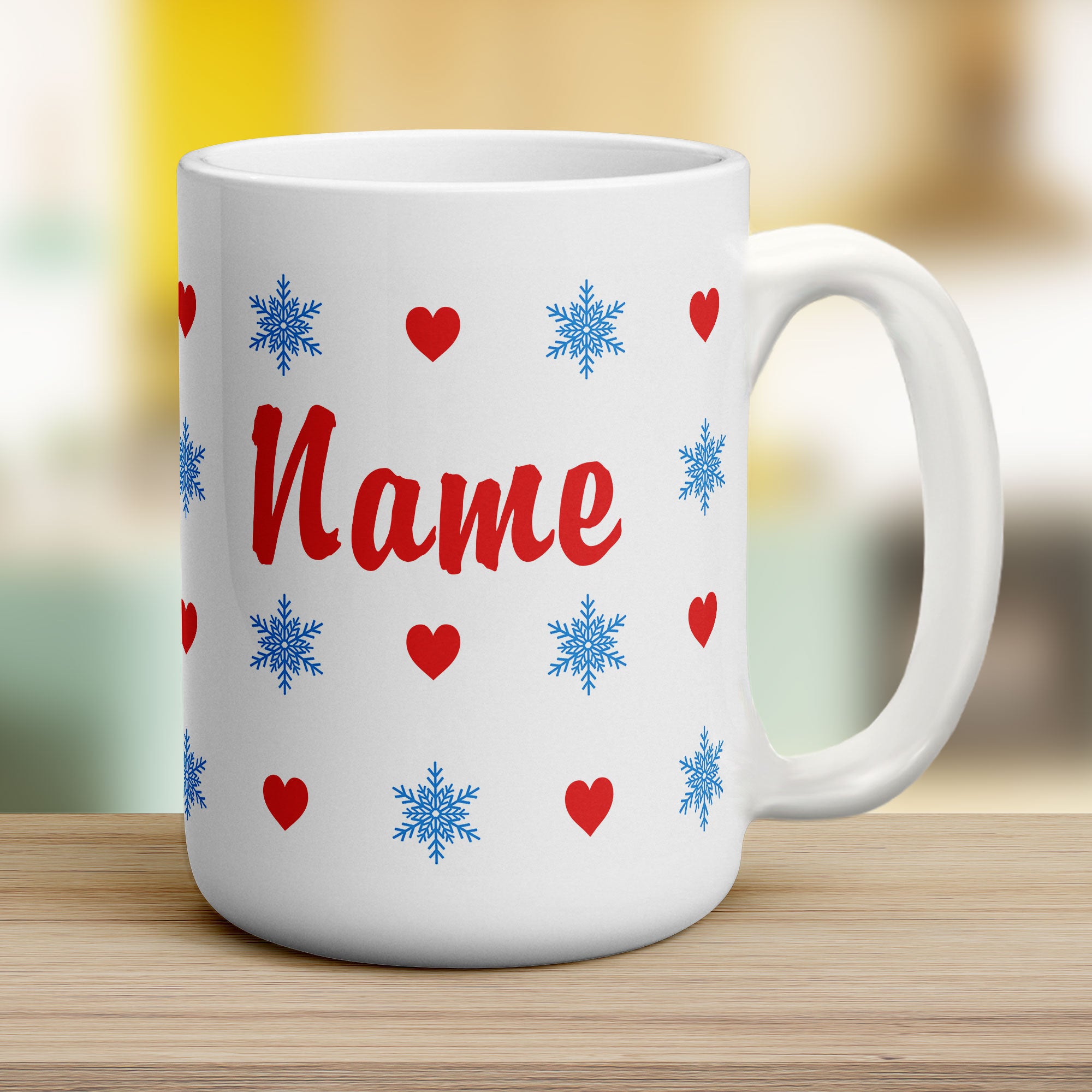 Hearts and Snowflakes Name Mug