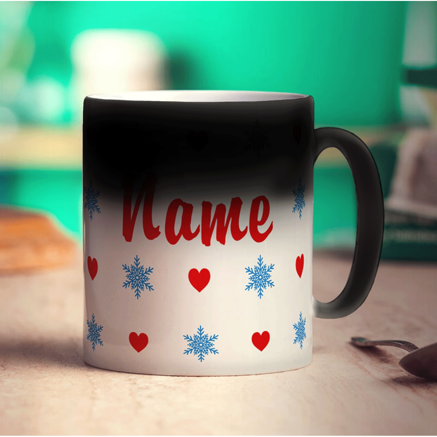 Hearts and Snowflakes Name Mug