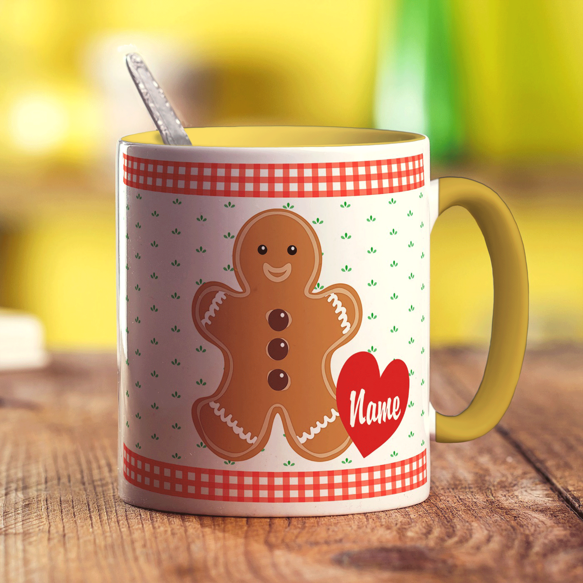 Gingerbread Man Personalised Mug - Standard 330ml (11oz) / Yellow