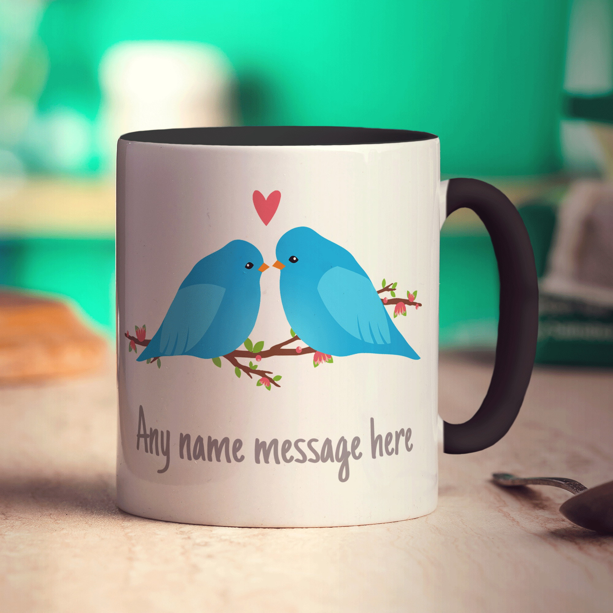 Love Birds Personalised Mug - Standard 330ml (11oz) / Black