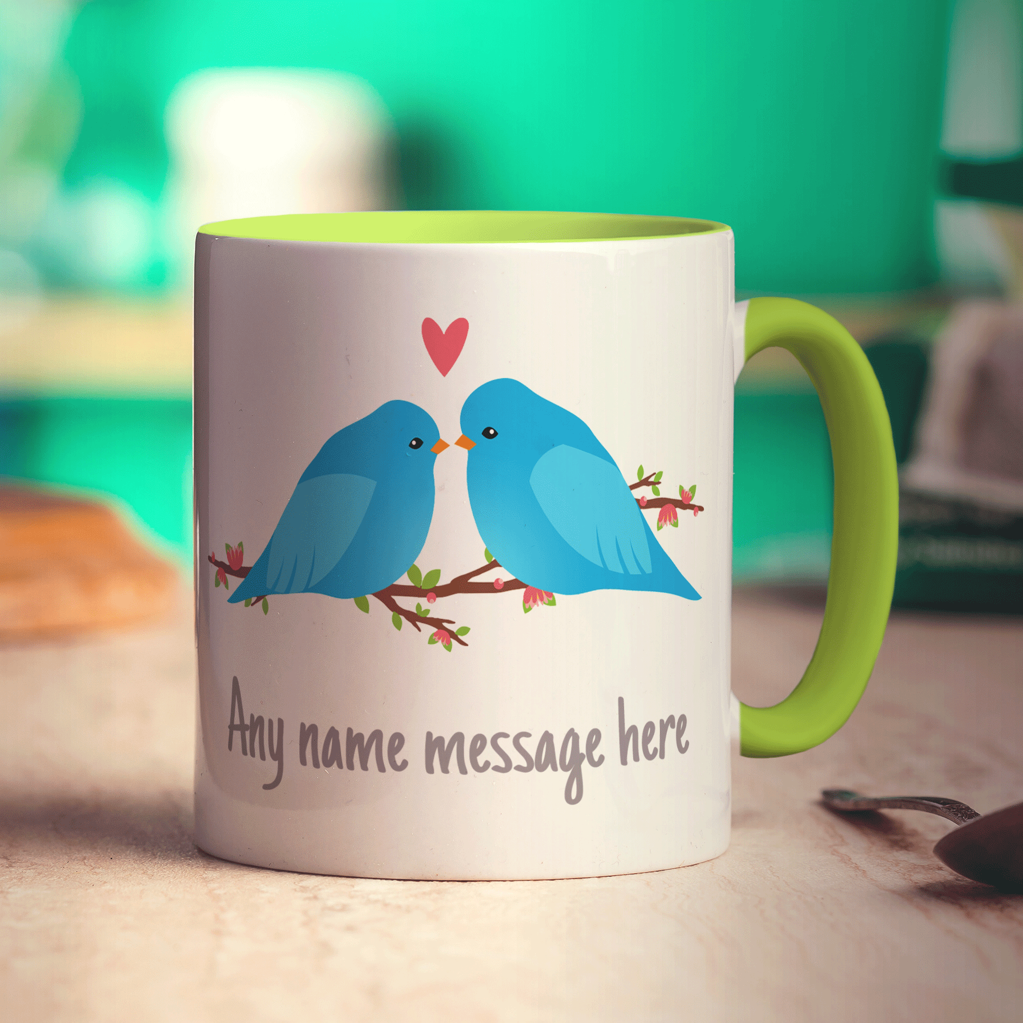 Love Birds Personalised Mug - Standard 330ml (11oz) / Green