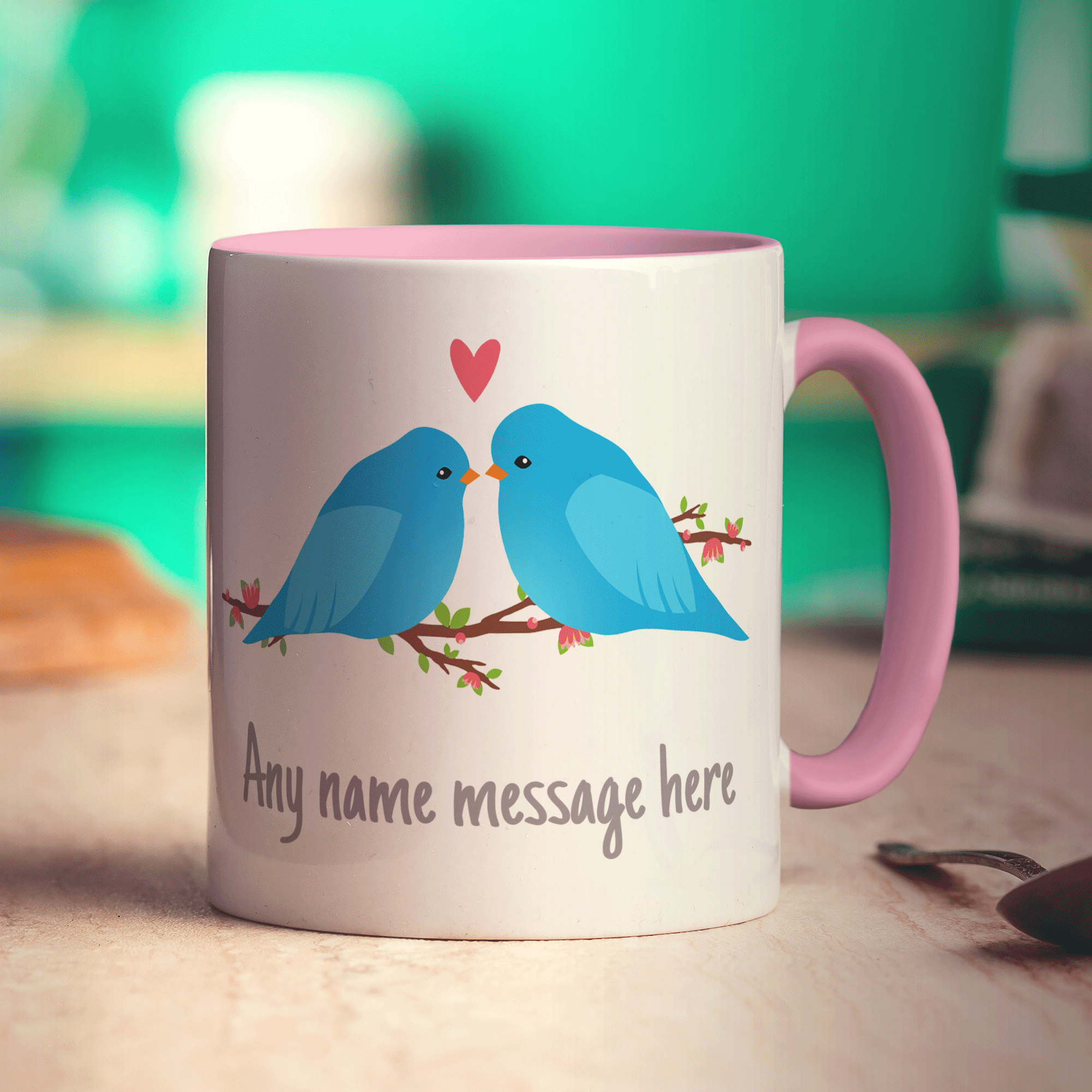 Love Birds Personalised Mug - Standard 330ml (11oz) / Pink