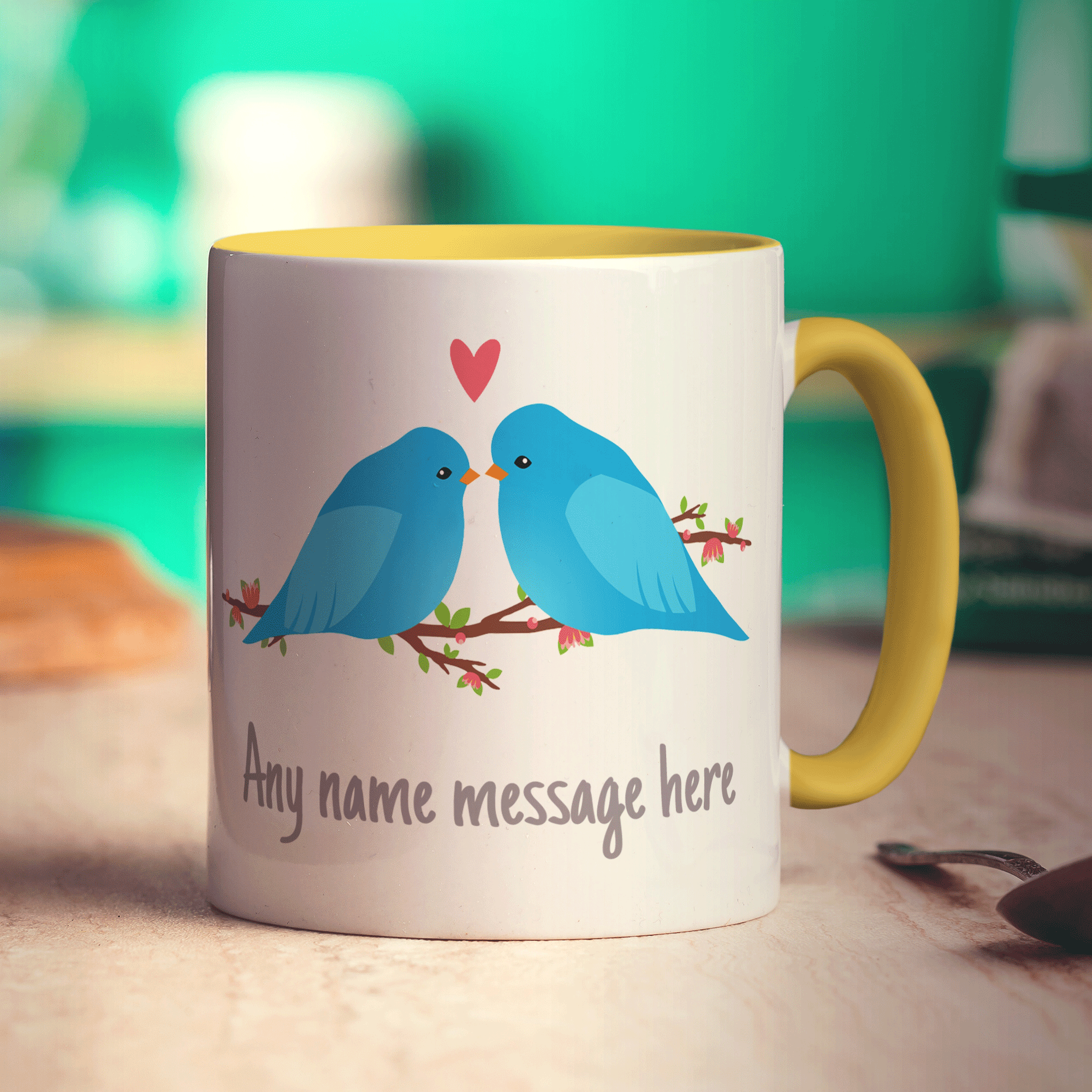 Love Birds Personalised Mug - Standard 330ml (11oz) / Yellow