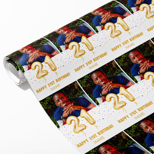 21st Milestone Birthday Balloon Photo and Name Wrapping Paper