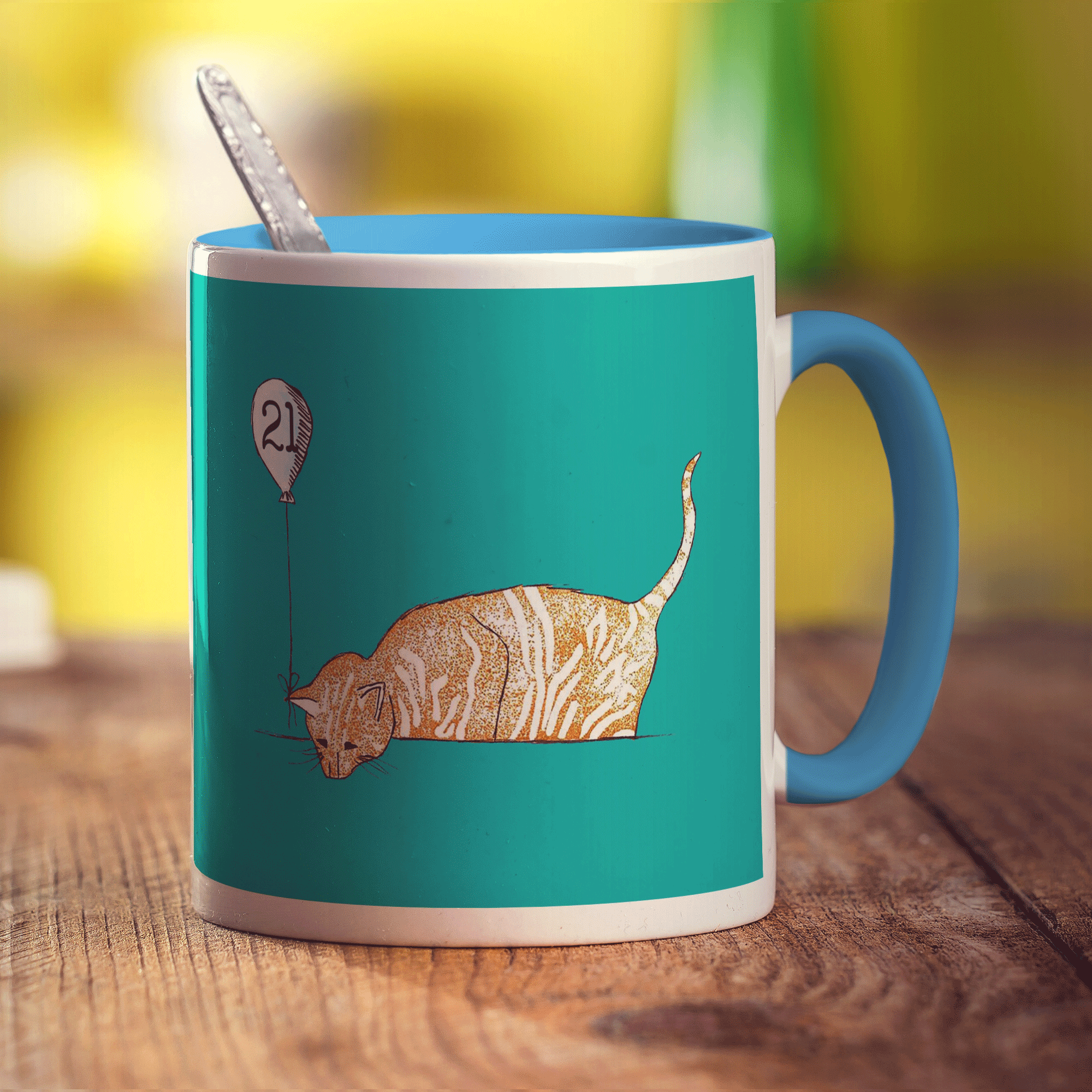 Birthday Cat Mug by Hannah Mansfield - Standard 330ml (11oz) / Blue