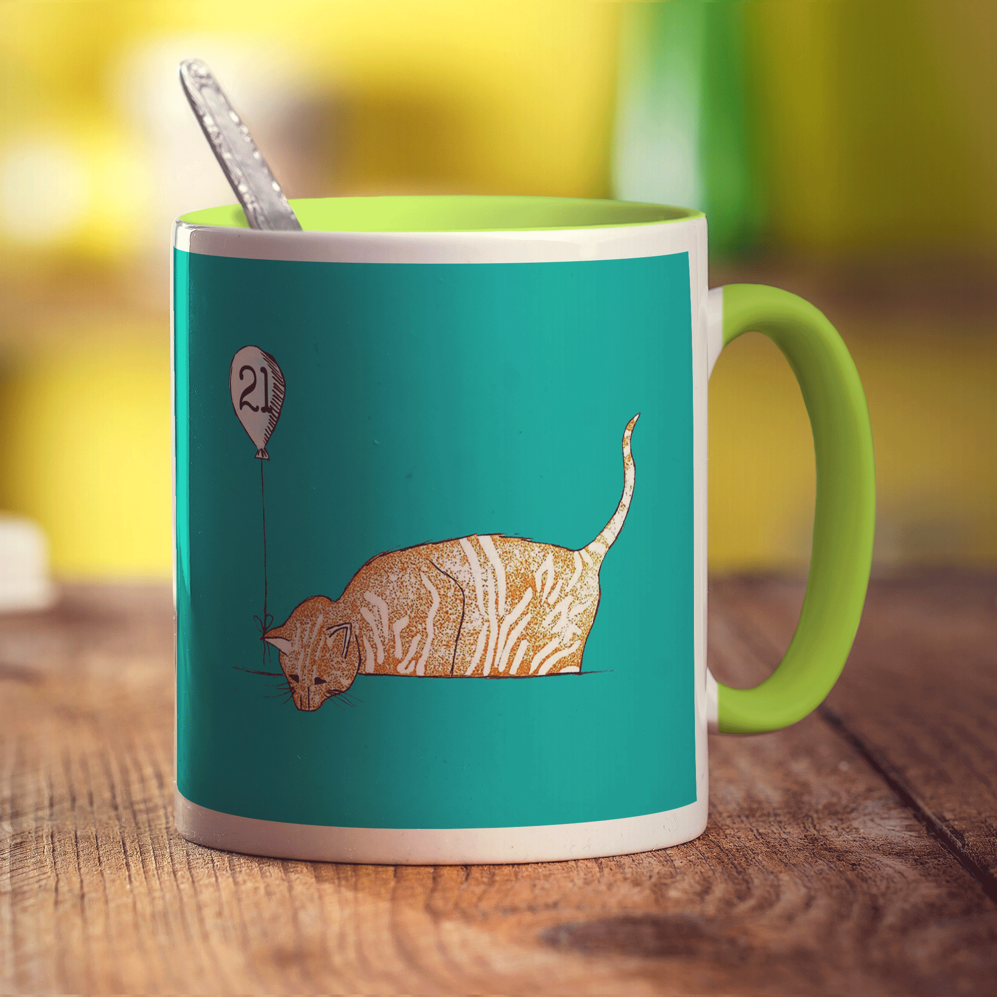 Birthday Cat Mug by Hannah Mansfield - Standard 330ml (11oz) / Green