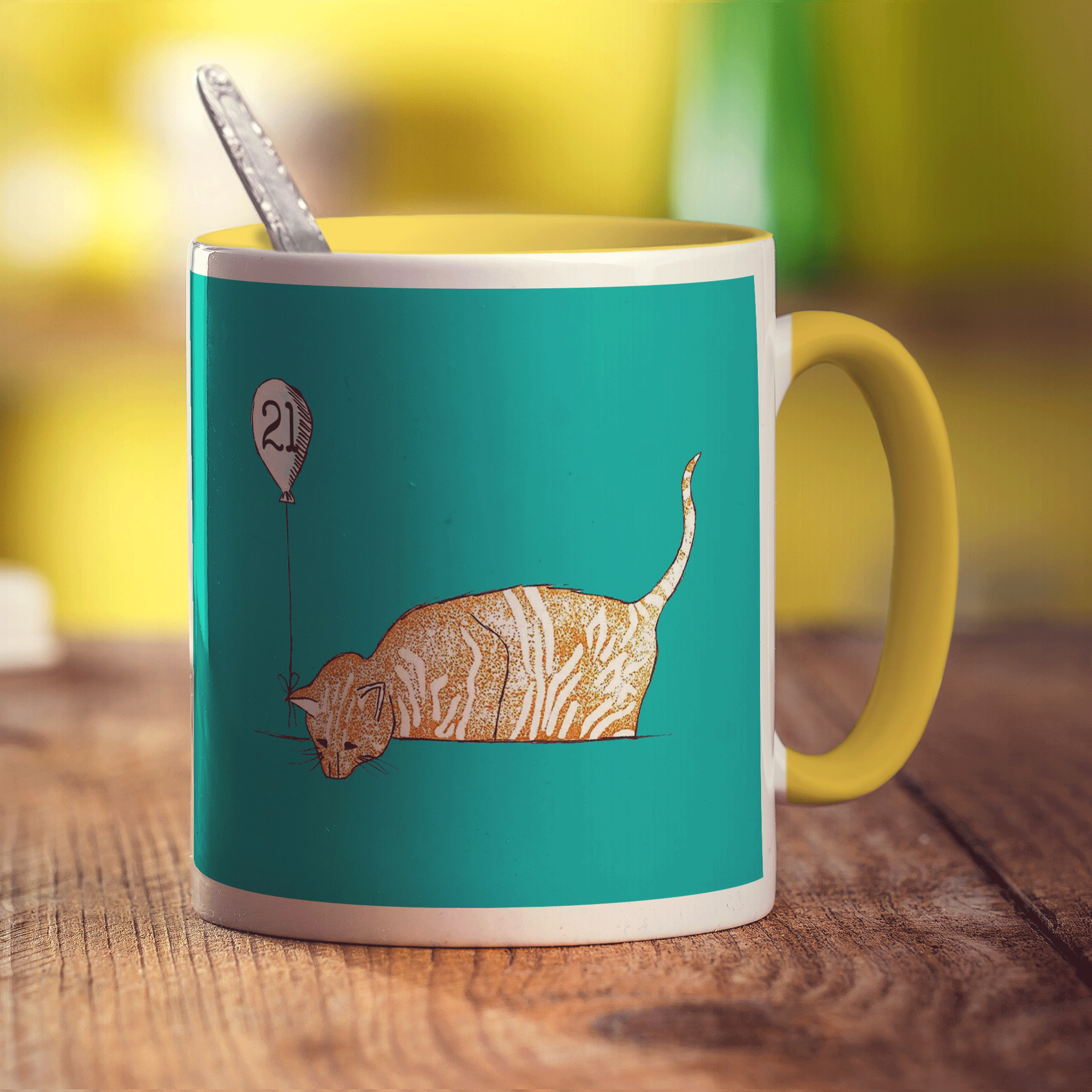 Birthday Cat Mug by Hannah Mansfield - Standard 330ml (11oz) / Yellow