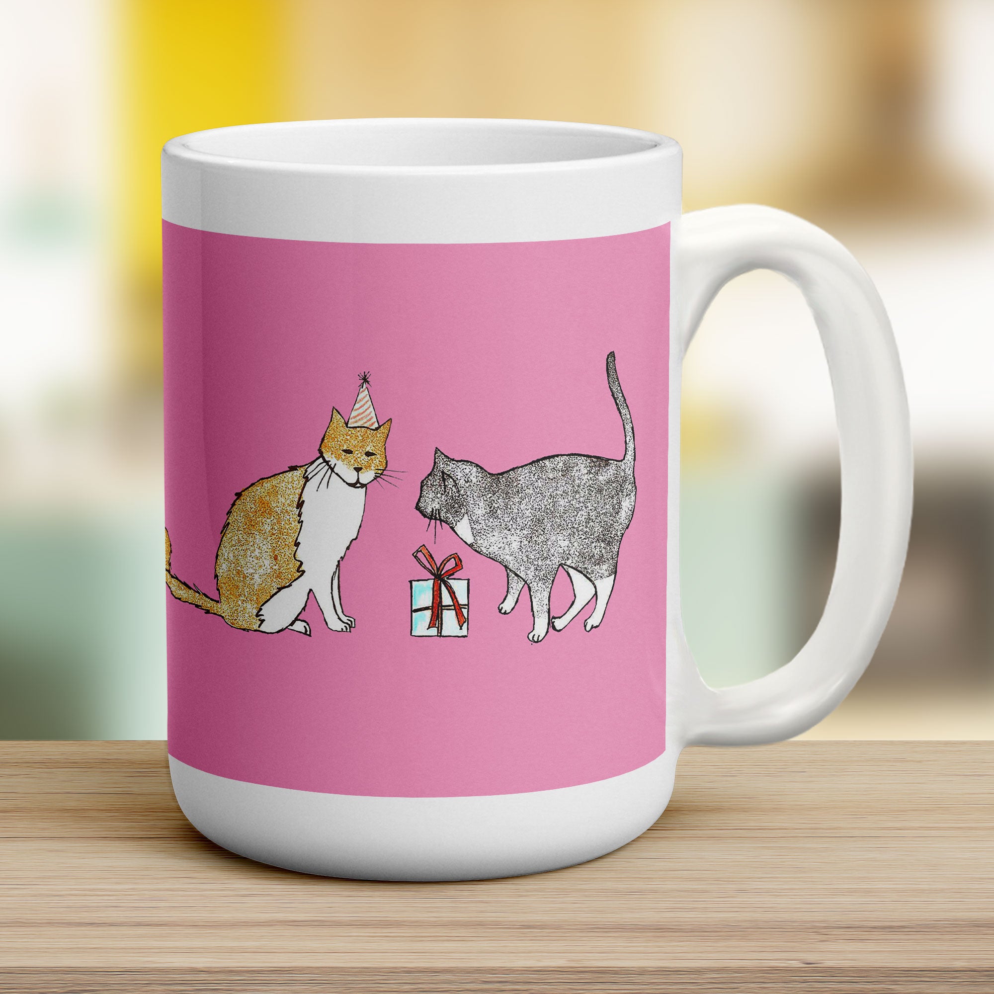 Cat Present Mug by Hannah Mansfield - Jumbo 440ml (15oz) / White