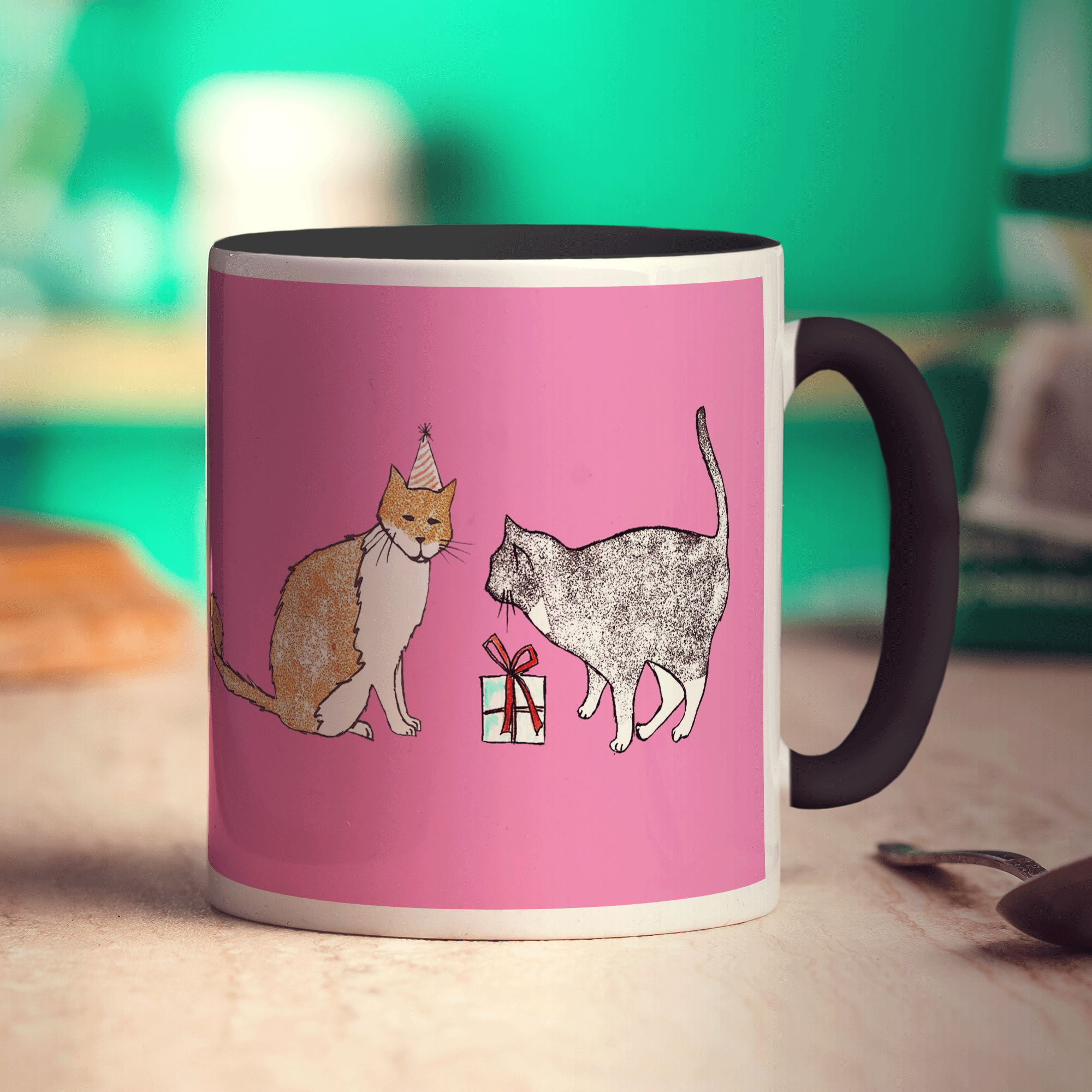 Cat Present Mug by Hannah Mansfield - Standard 330ml (11oz) / Black