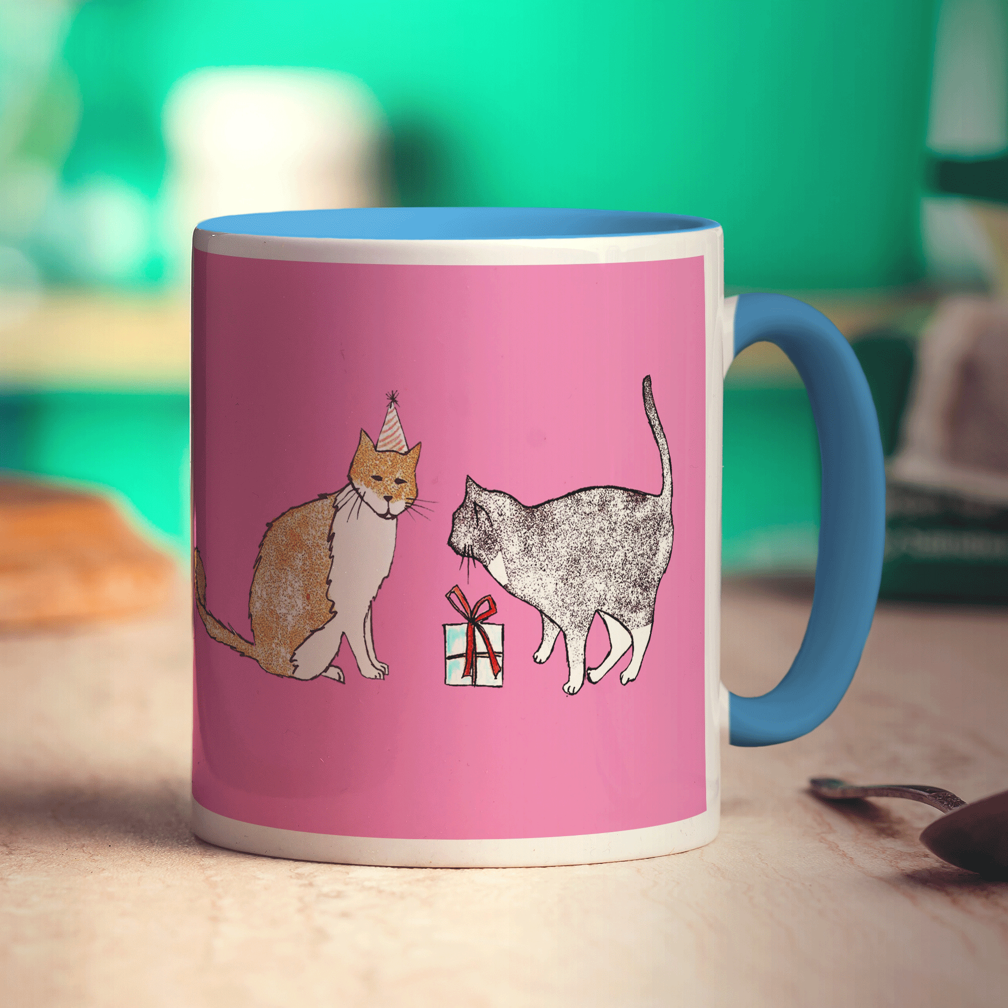 Cat Present Mug by Hannah Mansfield - Standard 330ml (11oz) / Blue