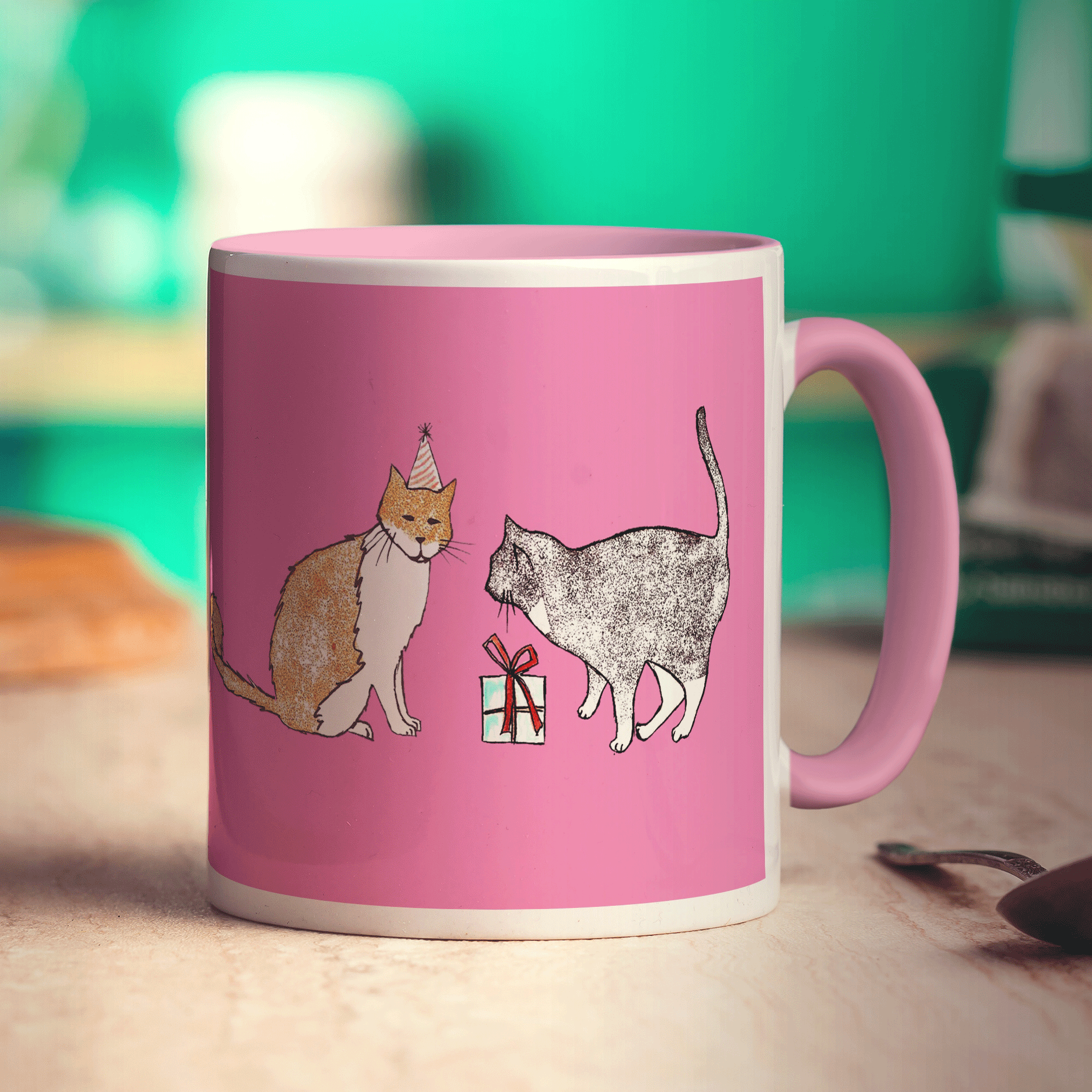 Cat Present Mug by Hannah Mansfield - Standard 330ml (11oz) / Pink