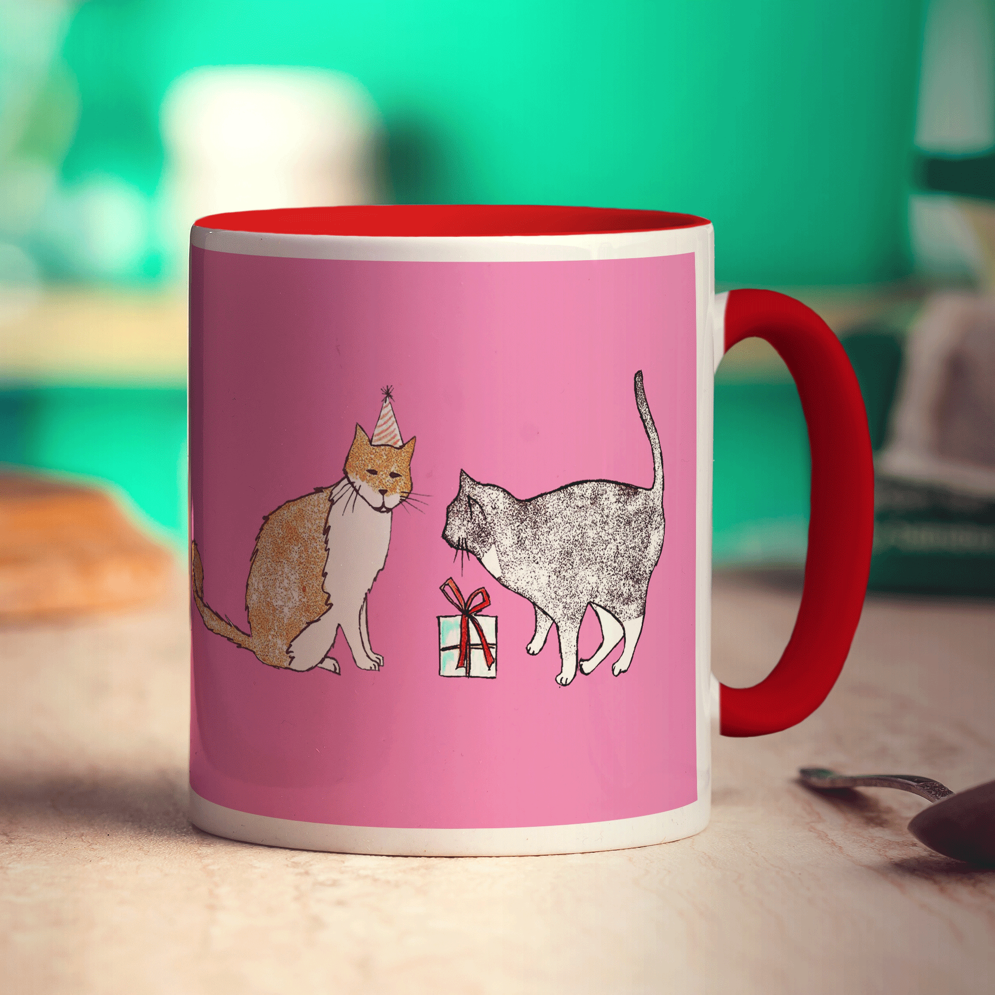 Cat Present Mug by Hannah Mansfield - Standard 330ml (11oz) / Red
