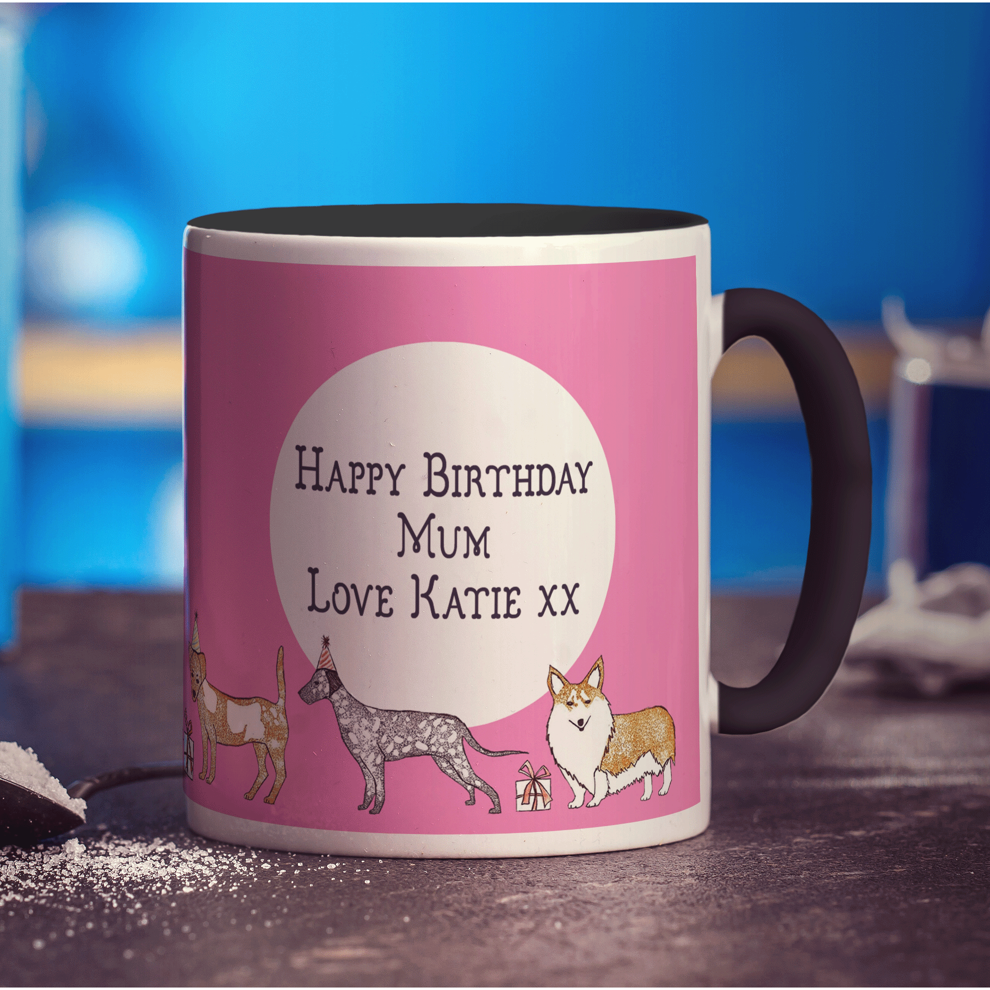 Birthday Dog Mug by Hannah Mansfield - Standard 330ml (11oz) / Black