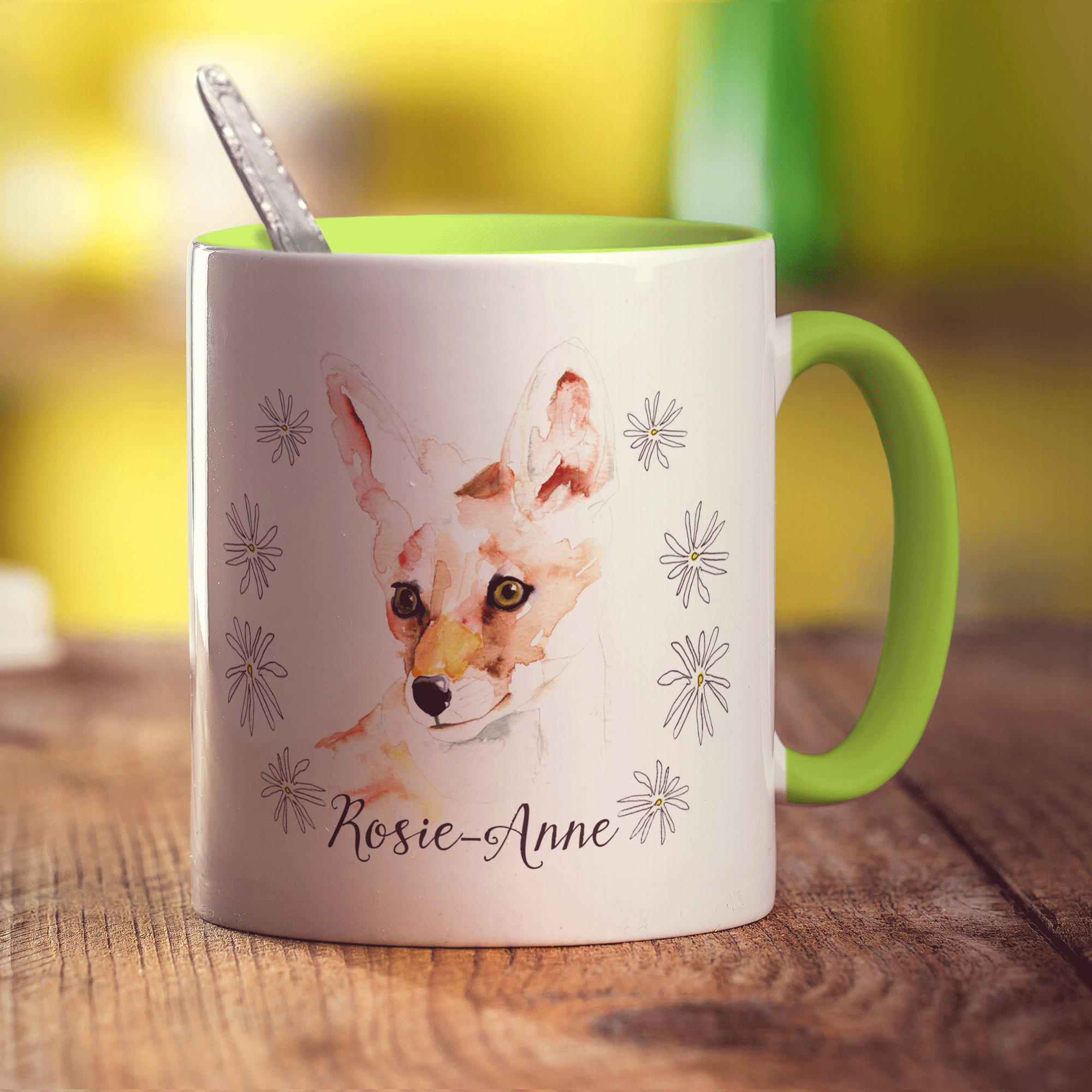 Watercolour Fox Mug by Harriet Perkins - Standard 330ml (11oz) / Green
