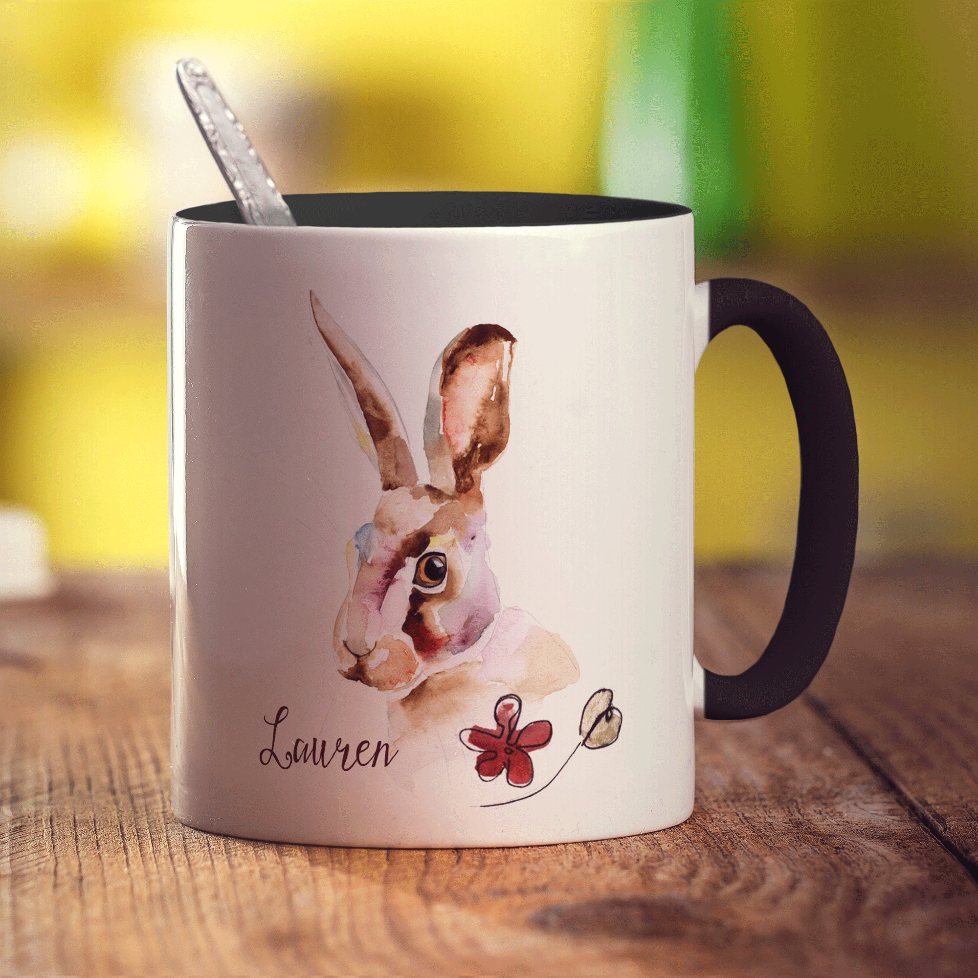 Watercolour Hare Mug by Harriet Perkins - Standard 330ml (11oz) / Black