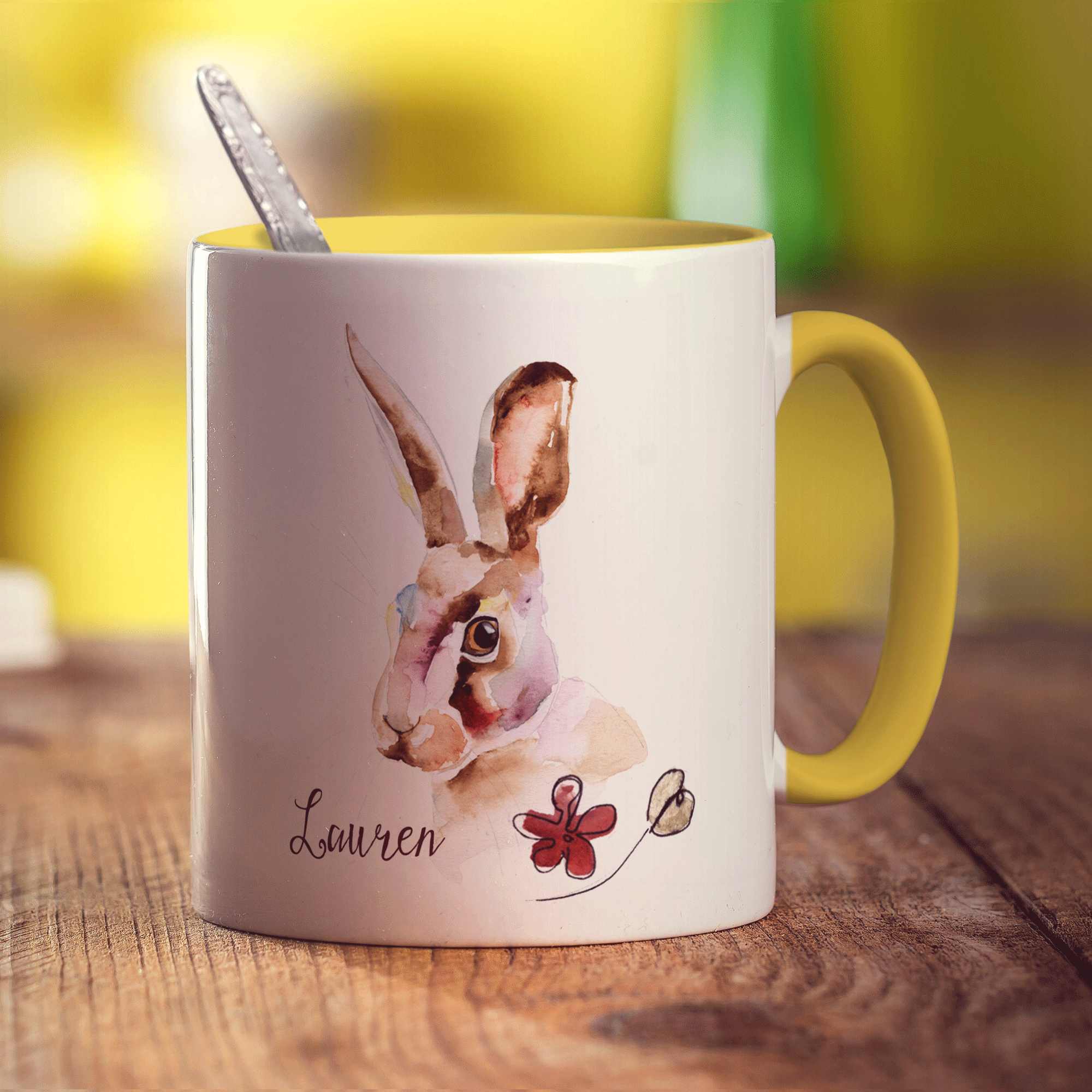 Watercolour Hare Mug by Harriet Perkins - Standard 330ml (11oz) / Yellow