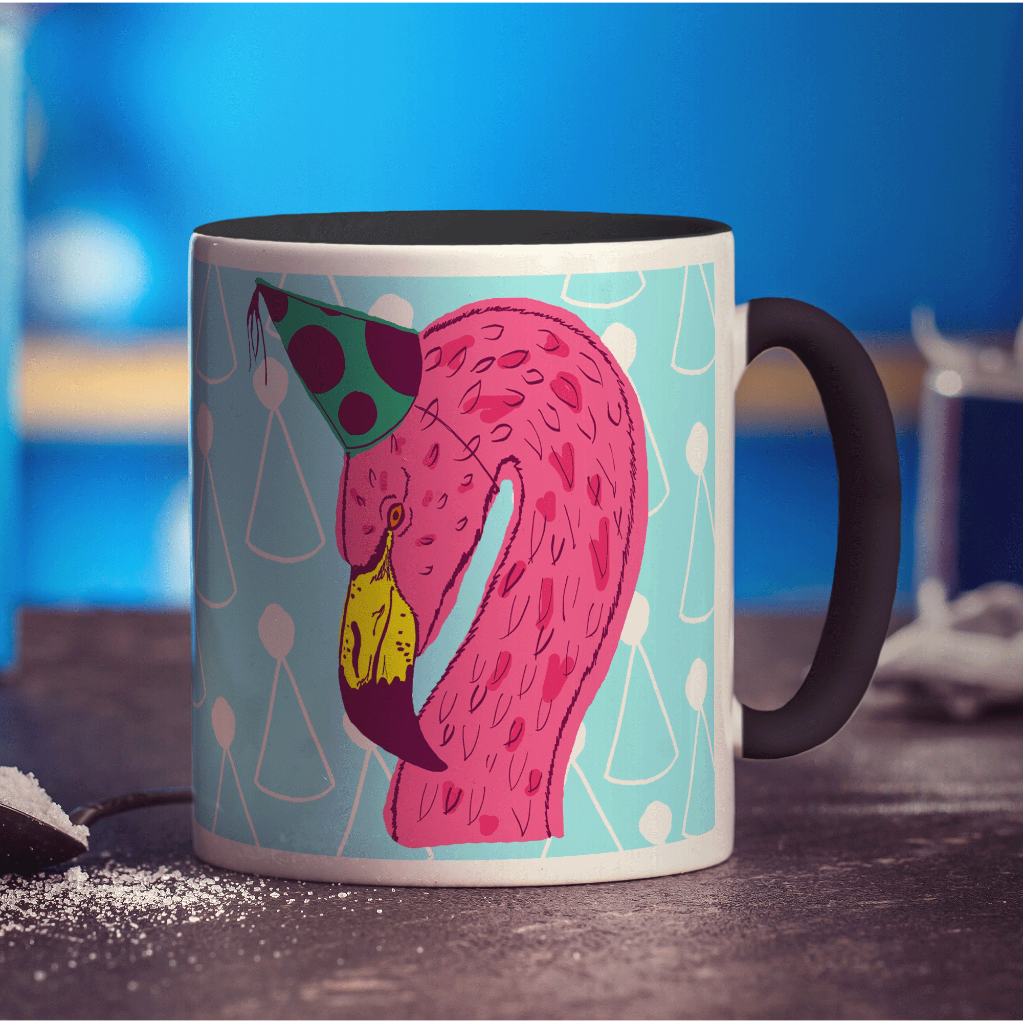 Party Flamingo Mug by Rebecca Garforth - Standard 330ml (11oz) / Black