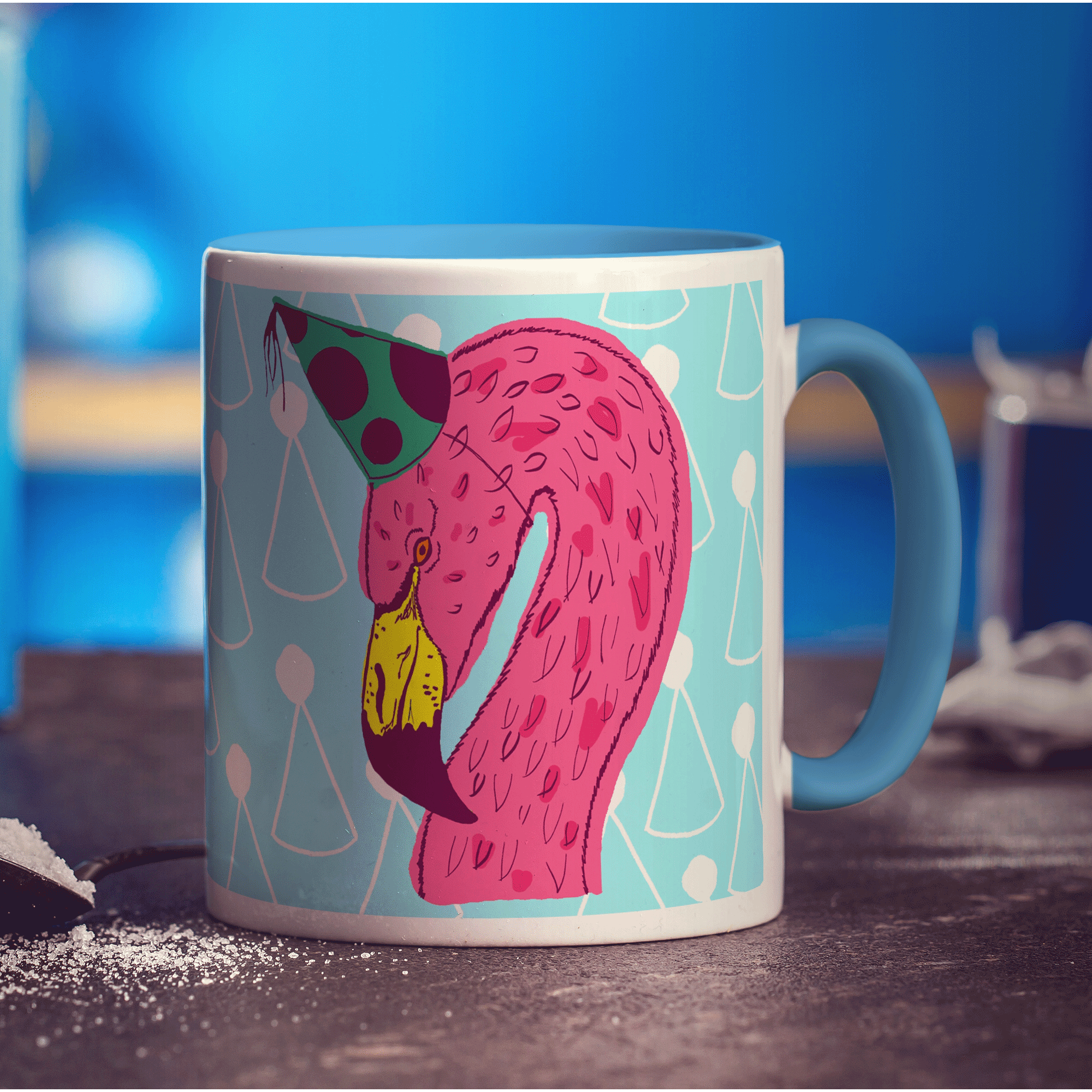 Party Flamingo Mug by Rebecca Garforth - Standard 330ml (11oz) / Blue