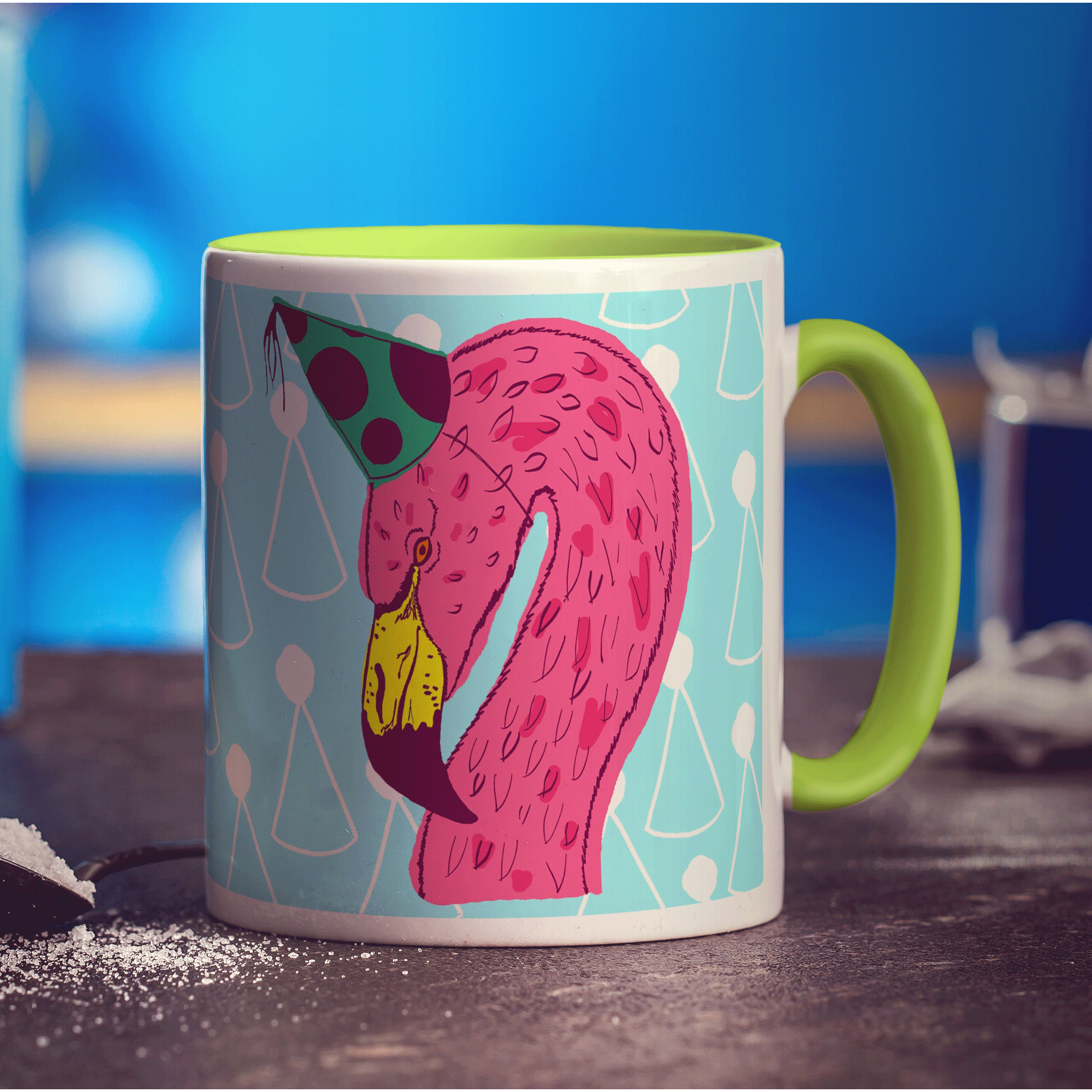 Party Flamingo Mug by Rebecca Garforth - Standard 330ml (11oz) / Green