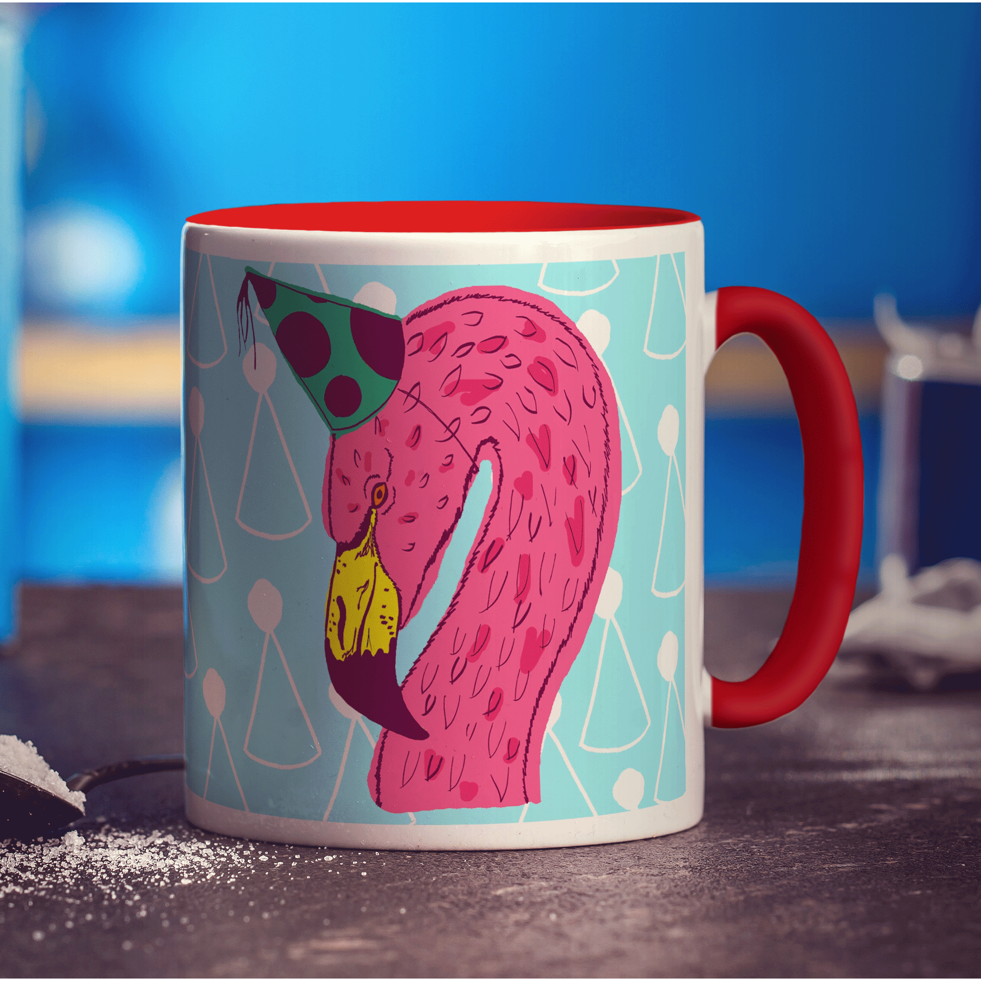 Party Flamingo Mug by Rebecca Garforth - Standard 330ml (11oz) / Red
