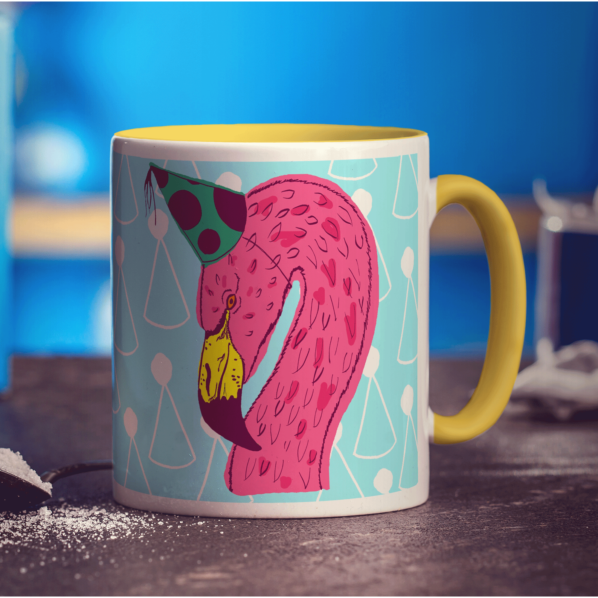 Party Flamingo Mug by Rebecca Garforth - Standard 330ml (11oz) / Yellow