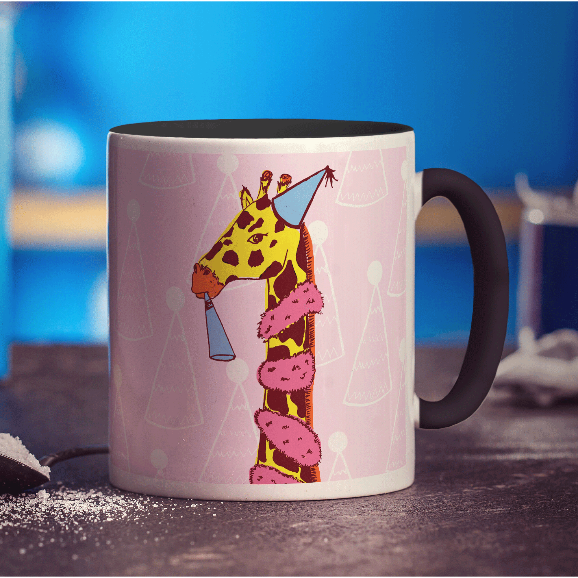 Party Giraffe Mug by Rebecca Garforth - Standard 330ml (11oz) / Black