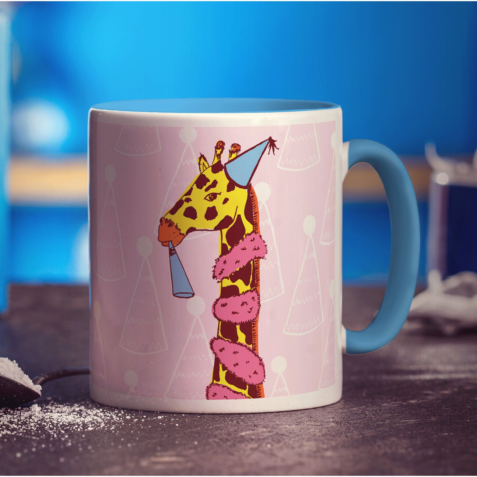 Party Giraffe Mug by Rebecca Garforth - Standard 330ml (11oz) / Blue