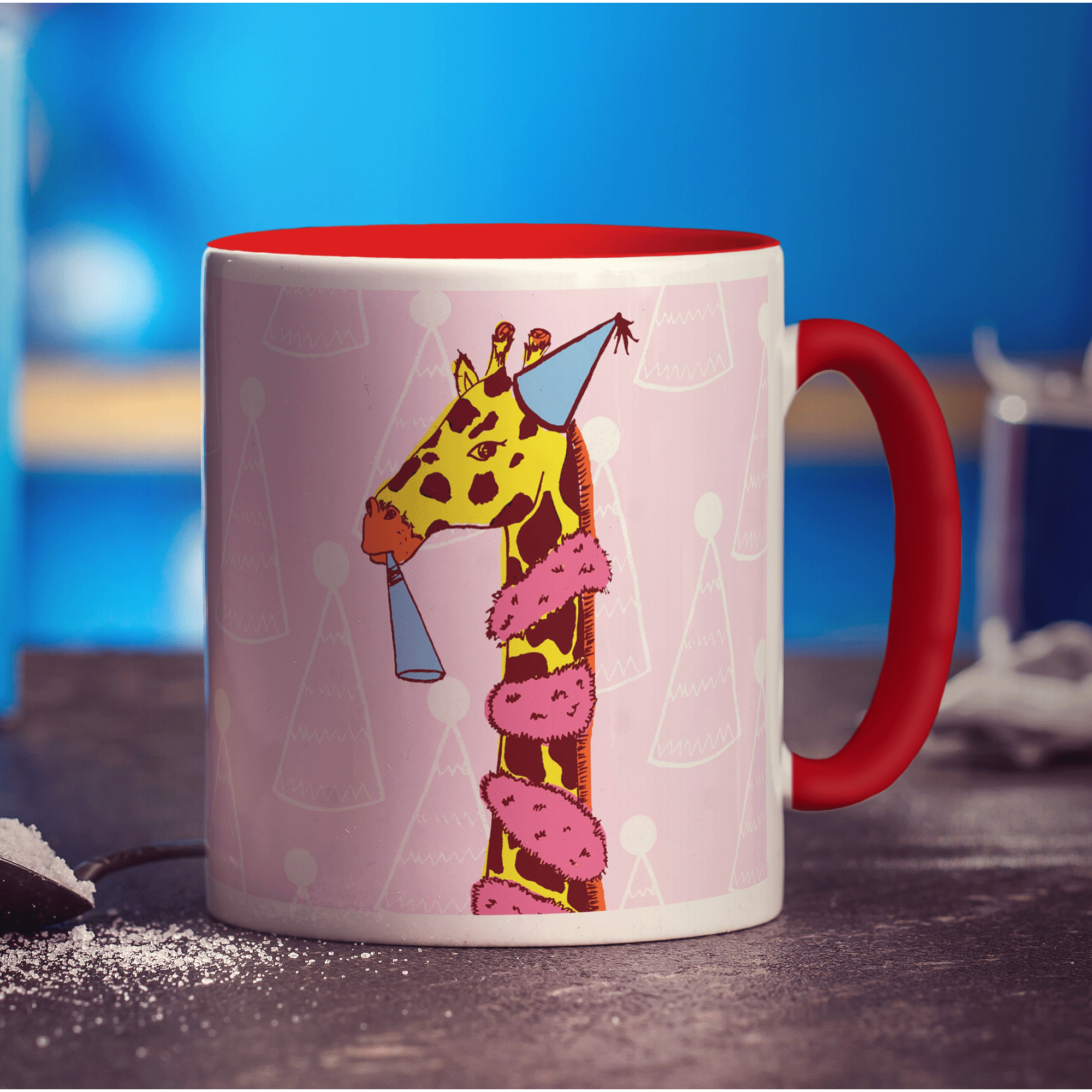 Party Giraffe Mug by Rebecca Garforth - Standard 330ml (11oz) / Red