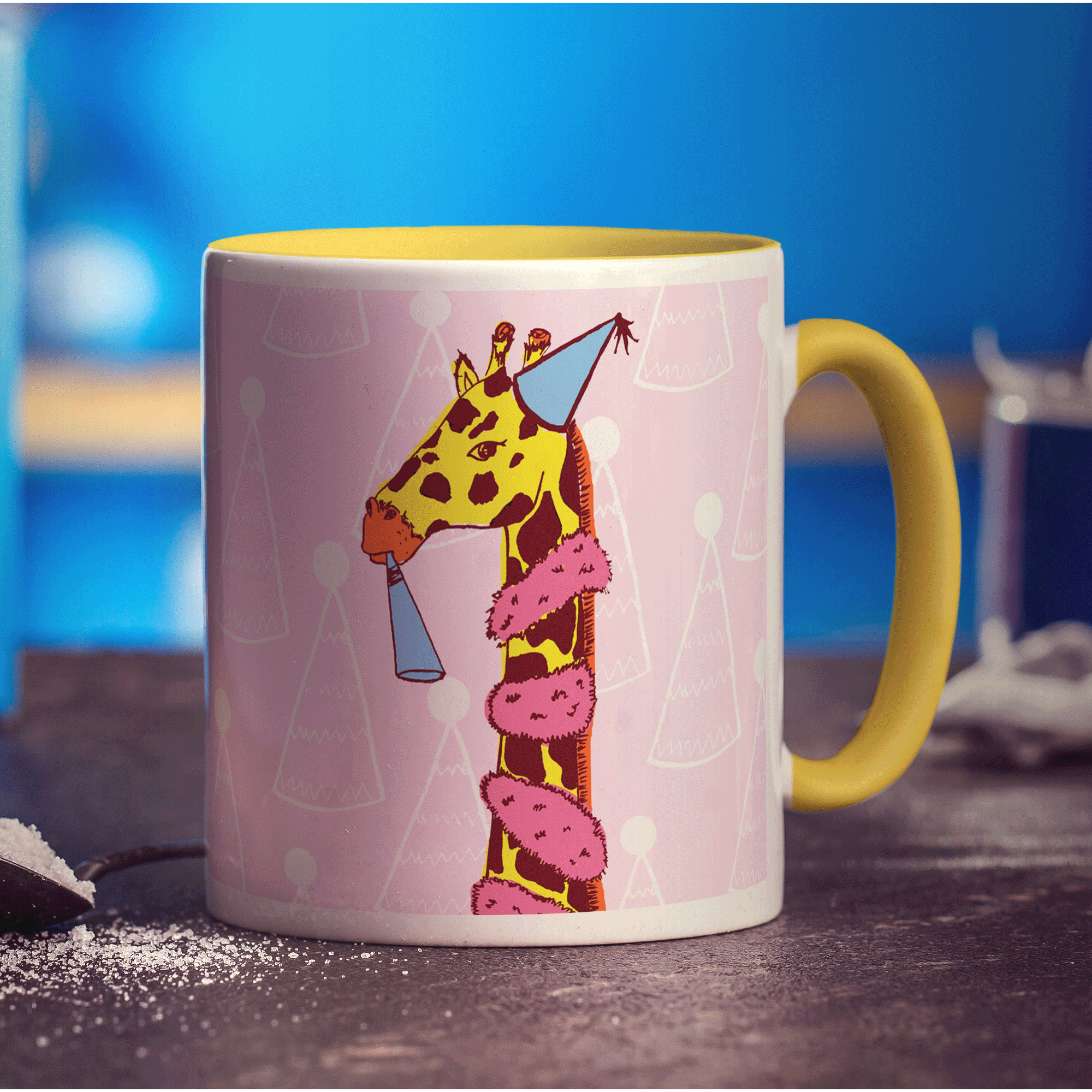 Party Giraffe Mug by Rebecca Garforth - Standard 330ml (11oz) / Yellow