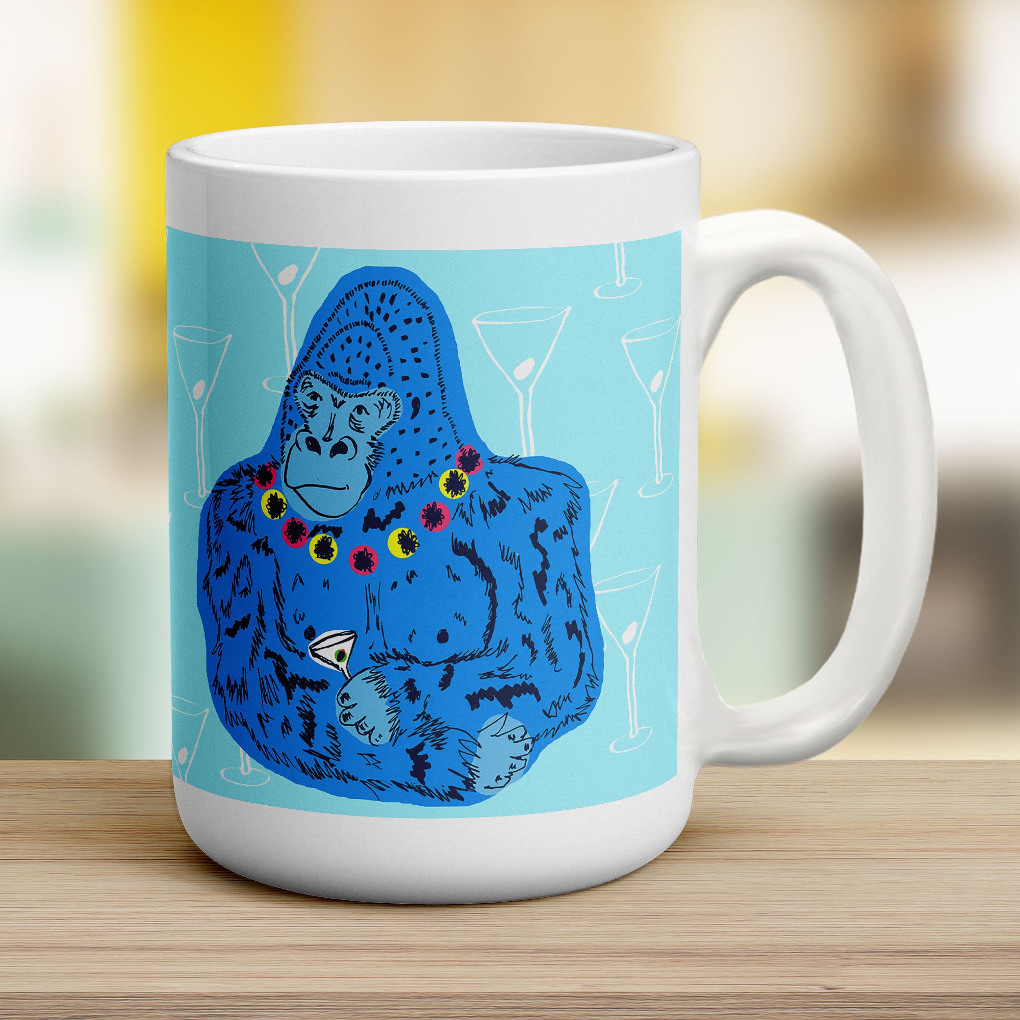 Party Gorilla Mug by Rebecca Garforth - Jumbo 440ml (15oz) / White