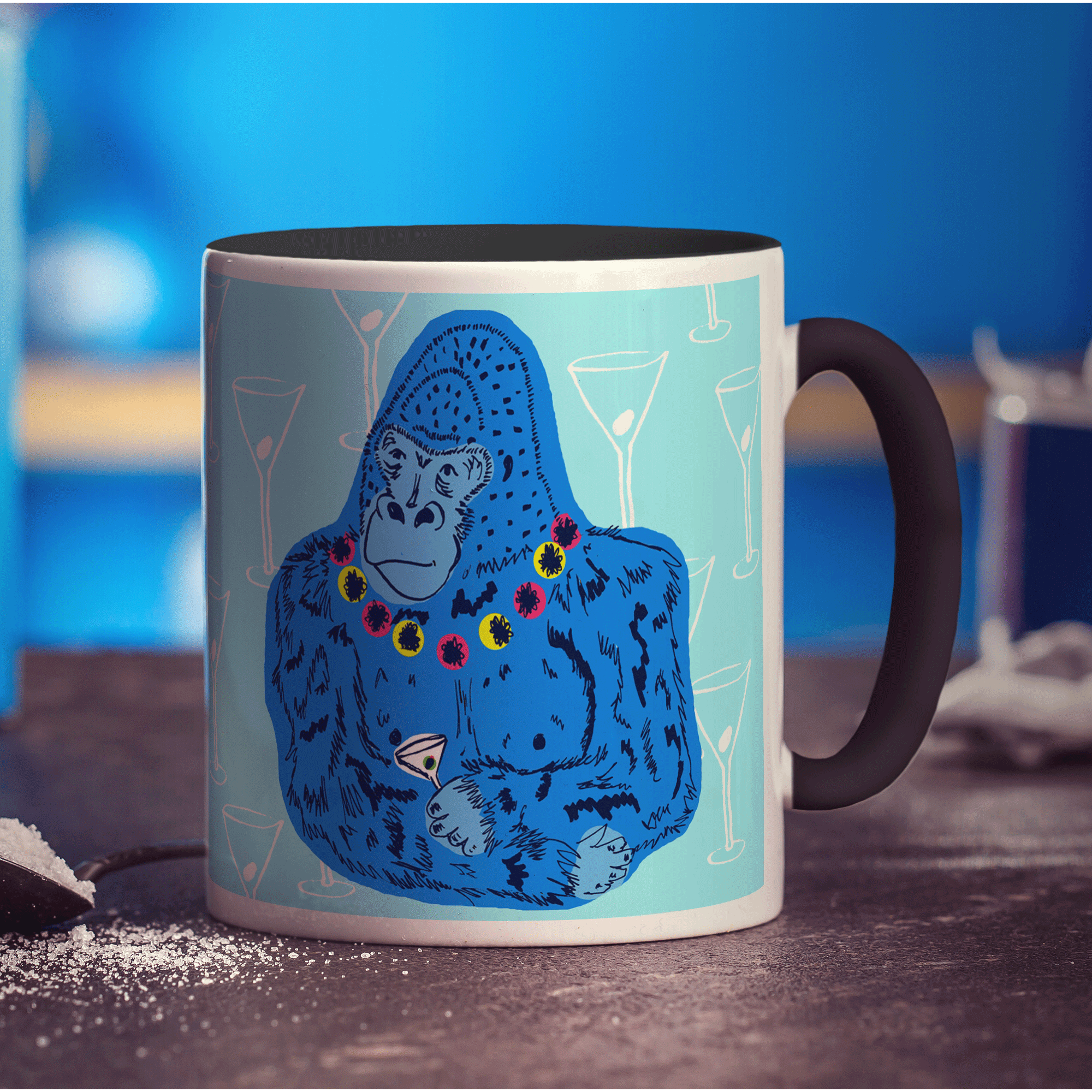 Party Gorilla Mug by Rebecca Garforth - Standard 330ml (11oz) / Black