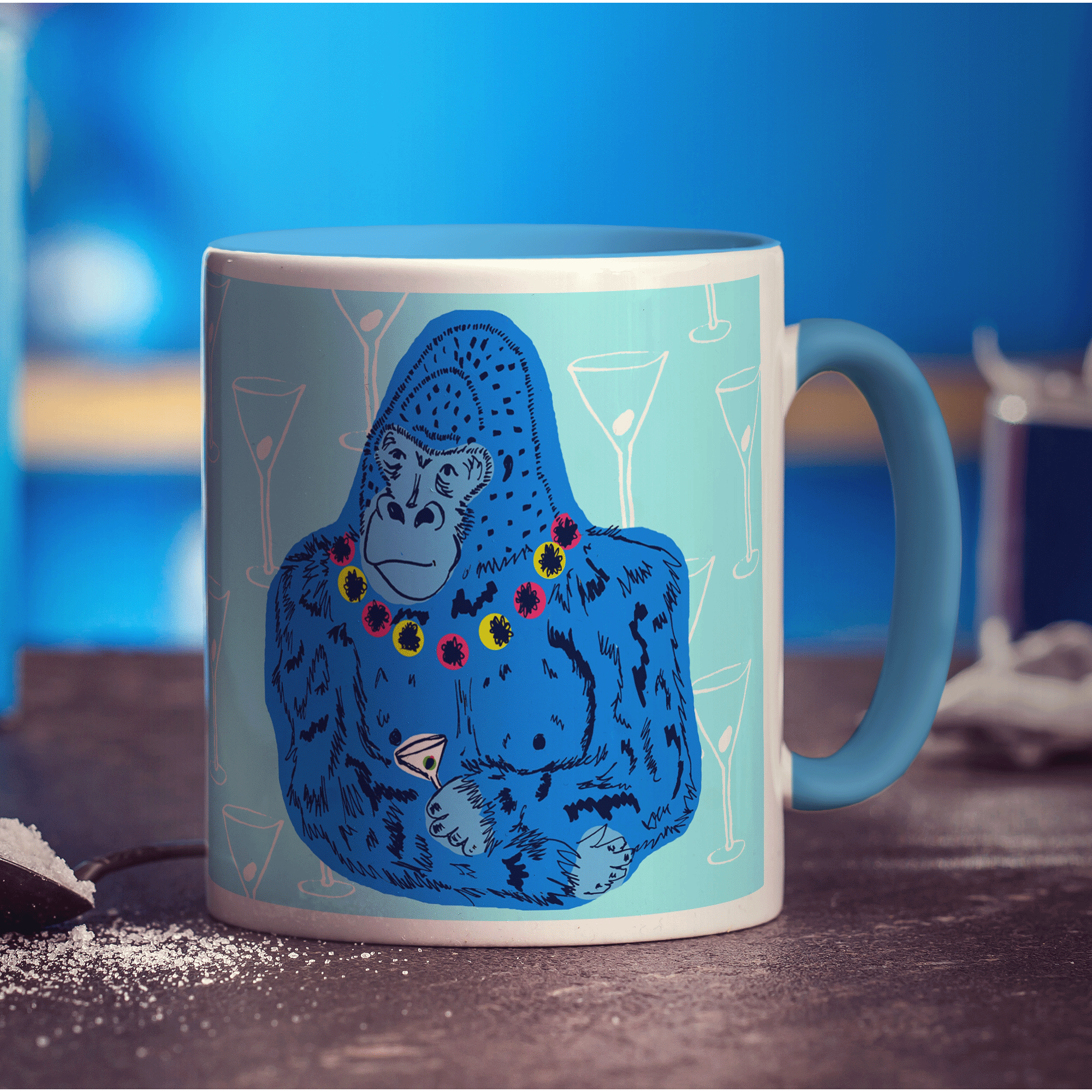Party Gorilla Mug by Rebecca Garforth - Standard 330ml (11oz) / Blue