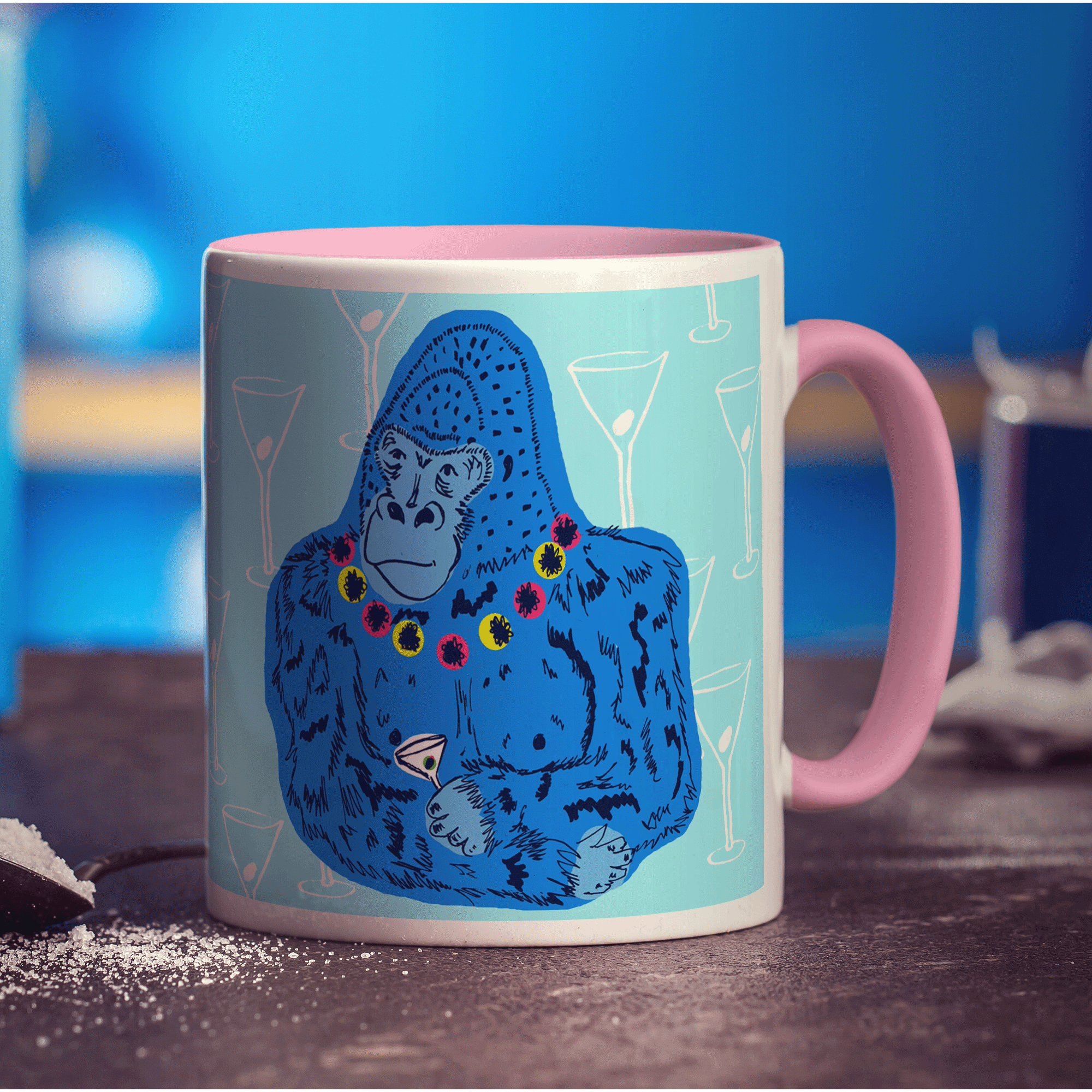 Party Gorilla Mug by Rebecca Garforth - Standard 330ml (11oz) / Pink