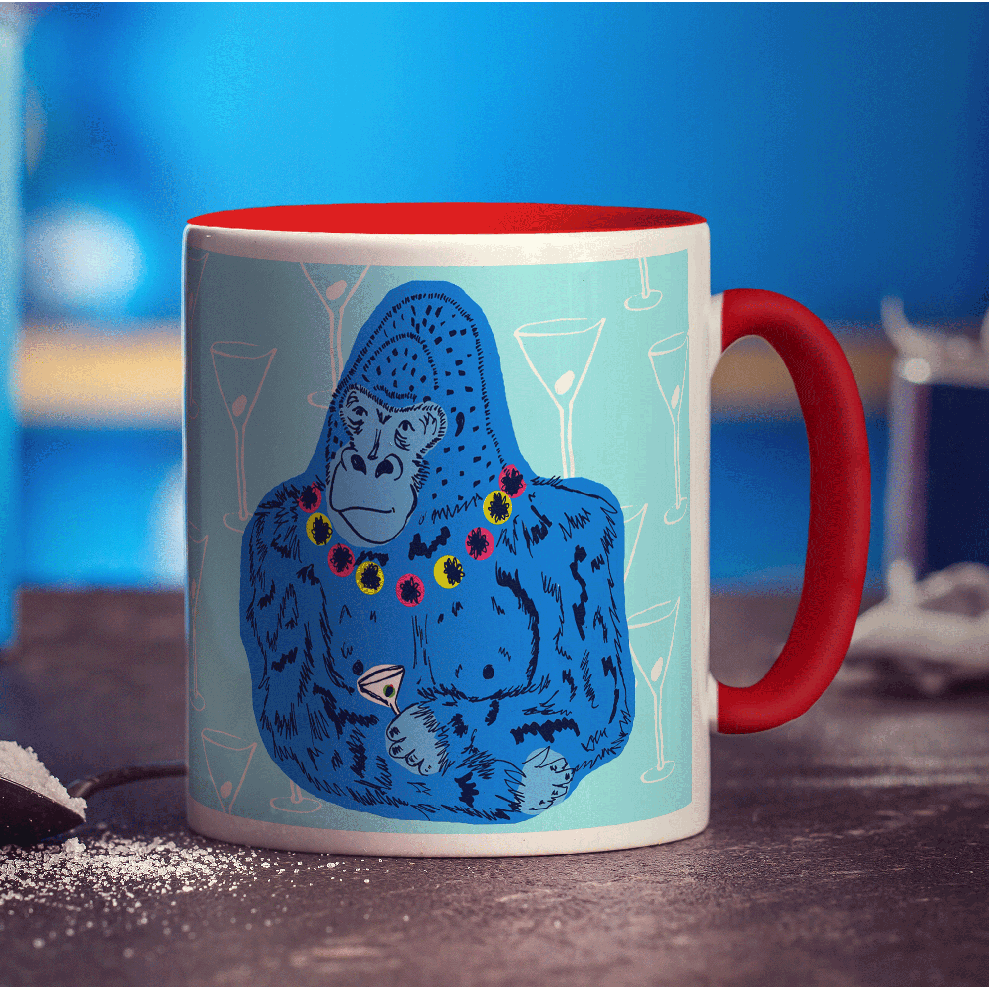 Party Gorilla Mug by Rebecca Garforth - Standard 330ml (11oz) / Red